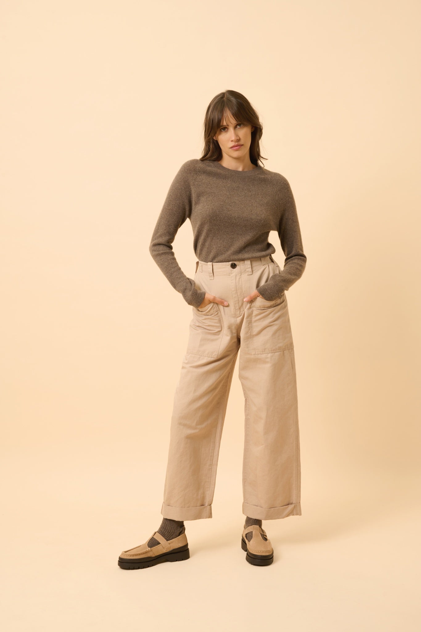 JANE pull col rond taupe chiné