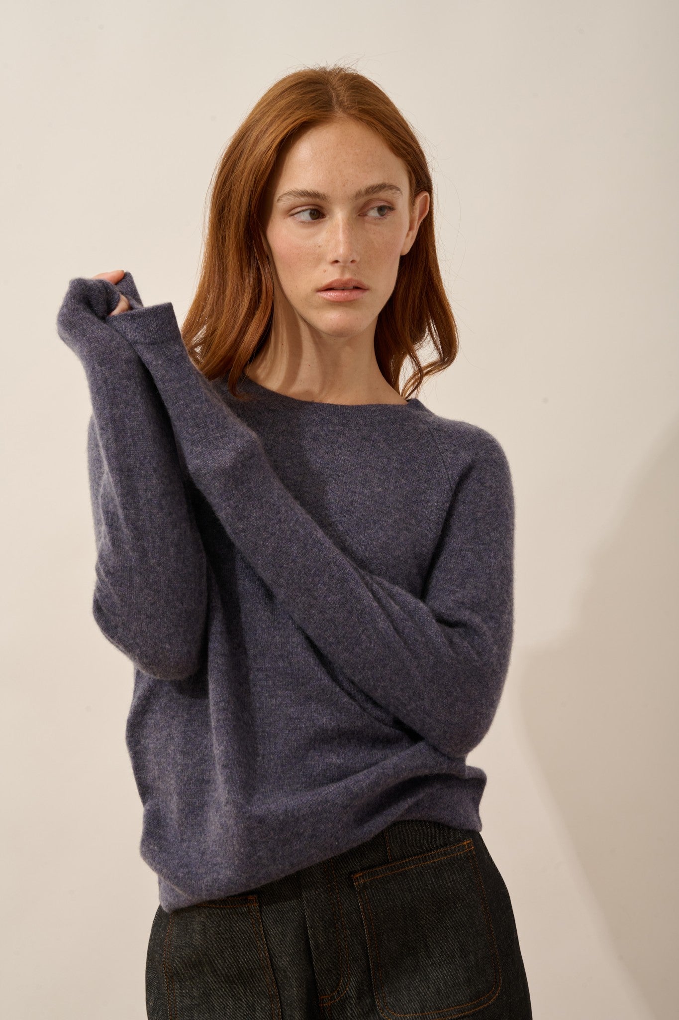 jane pull col rond violet gris chiné 100% cachemire