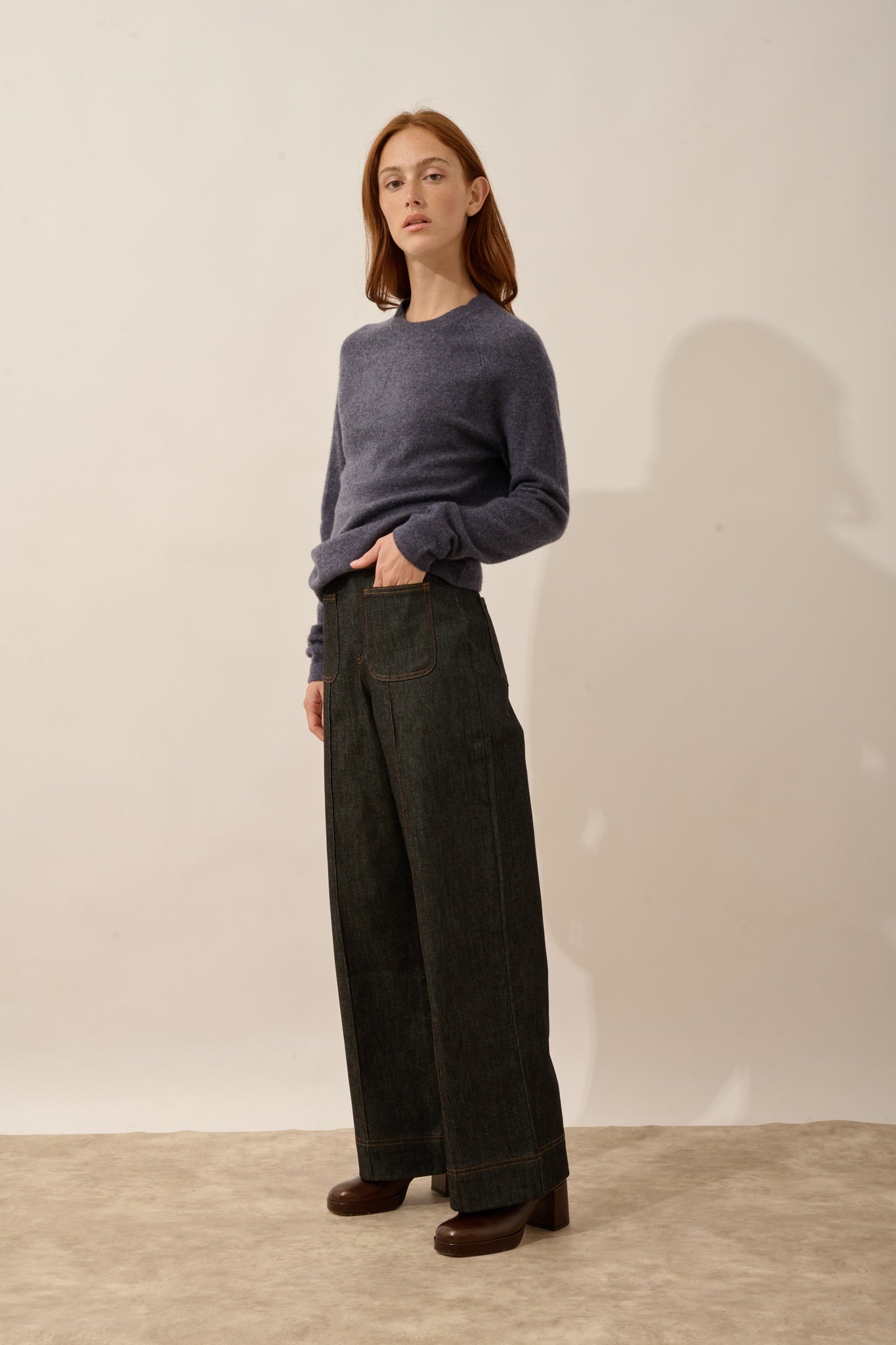 JANE pull col rond violet gris chiné