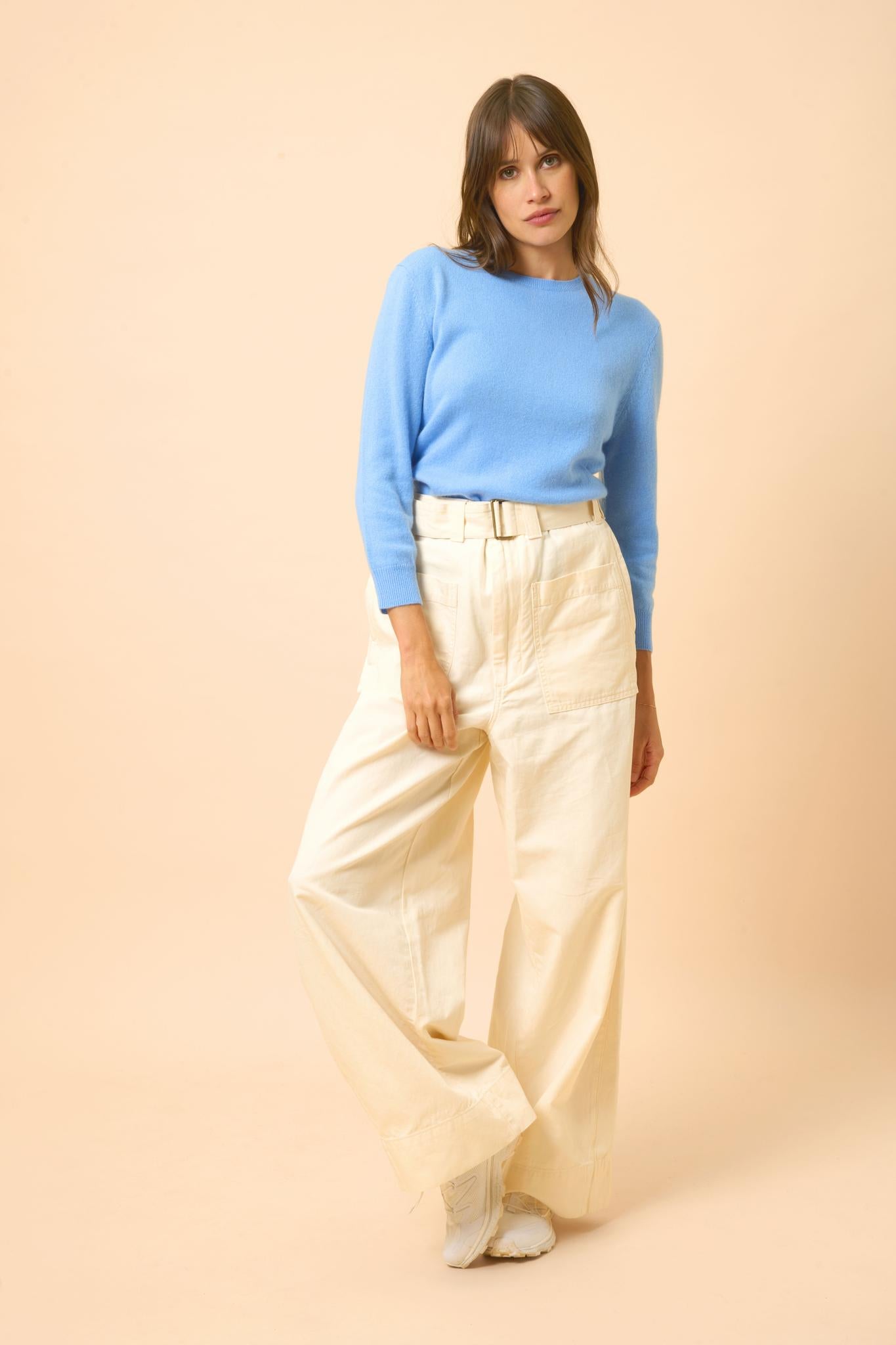JANICE pull col rond baby blue