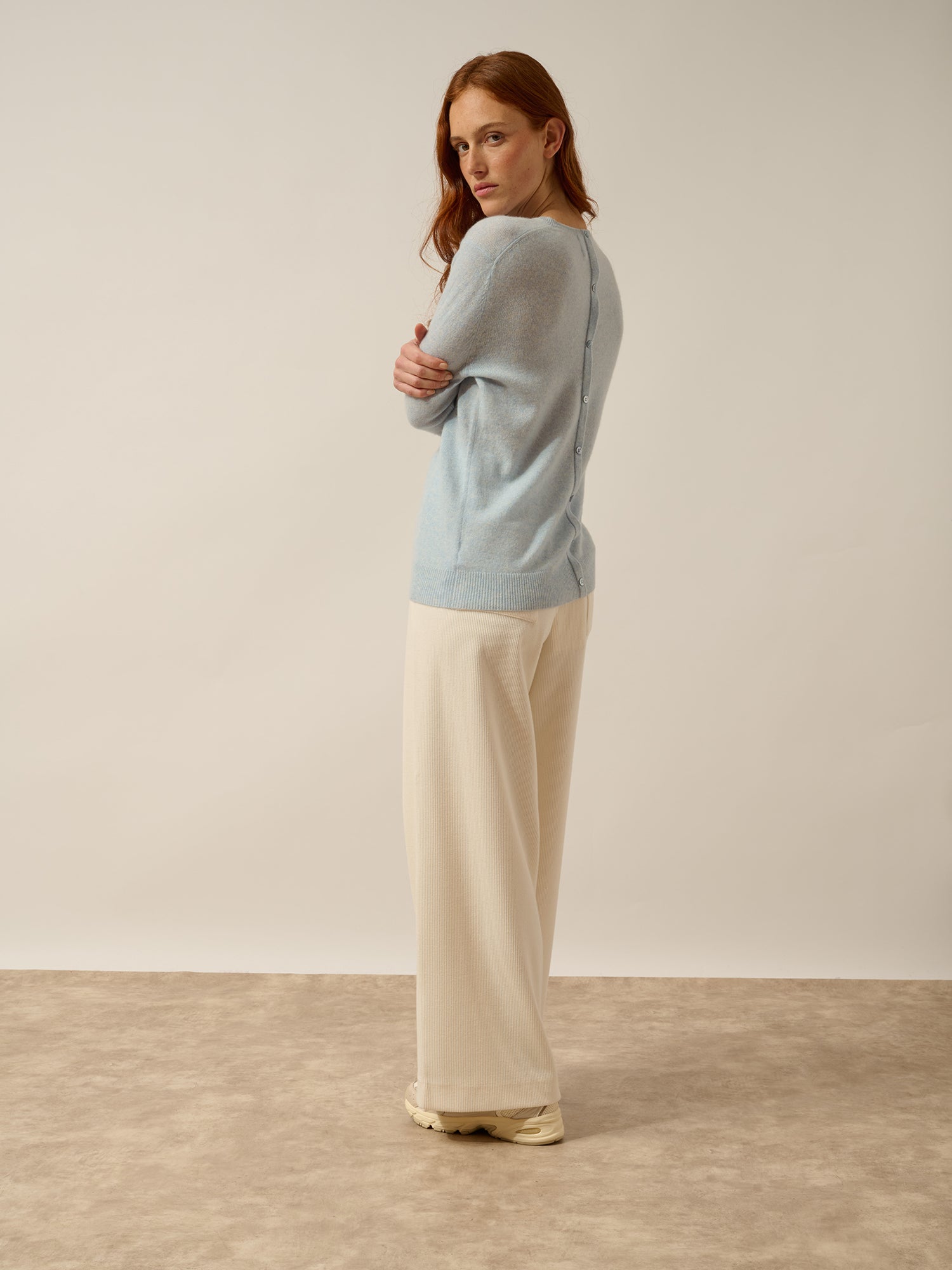 JANICE pull col rond bleu clair chiné