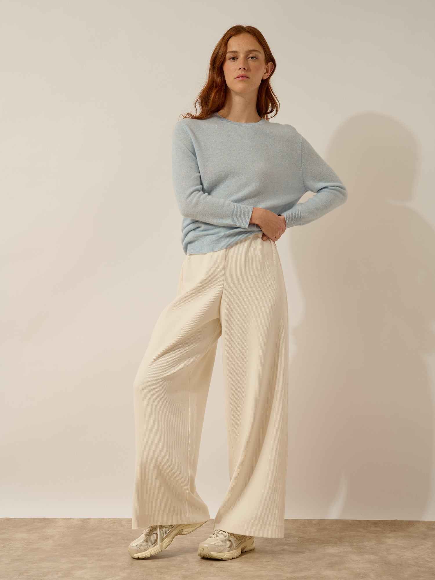 JANICE pull col rond bleu clair chiné