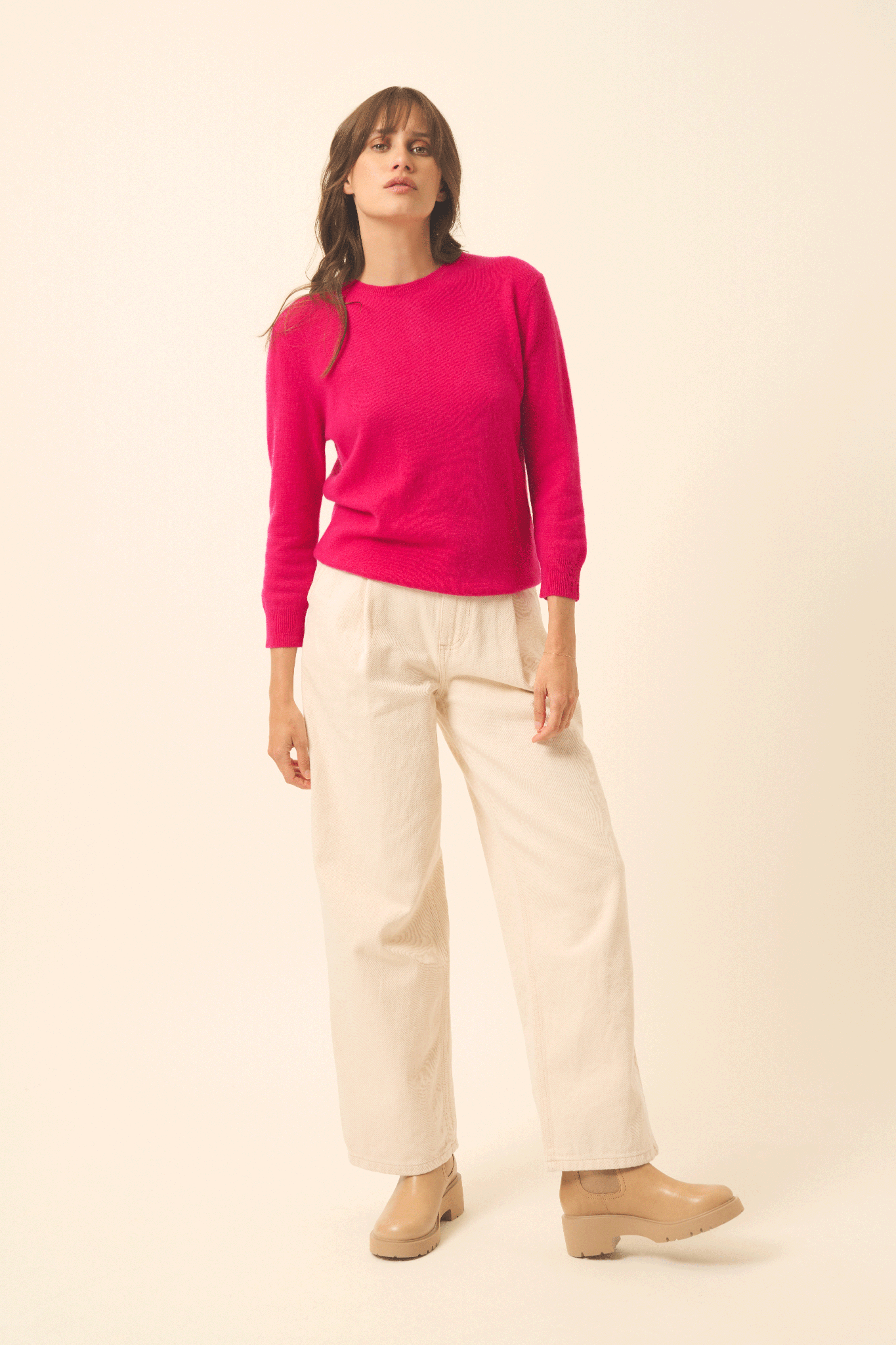 JANICE pull col rond fuchsia
