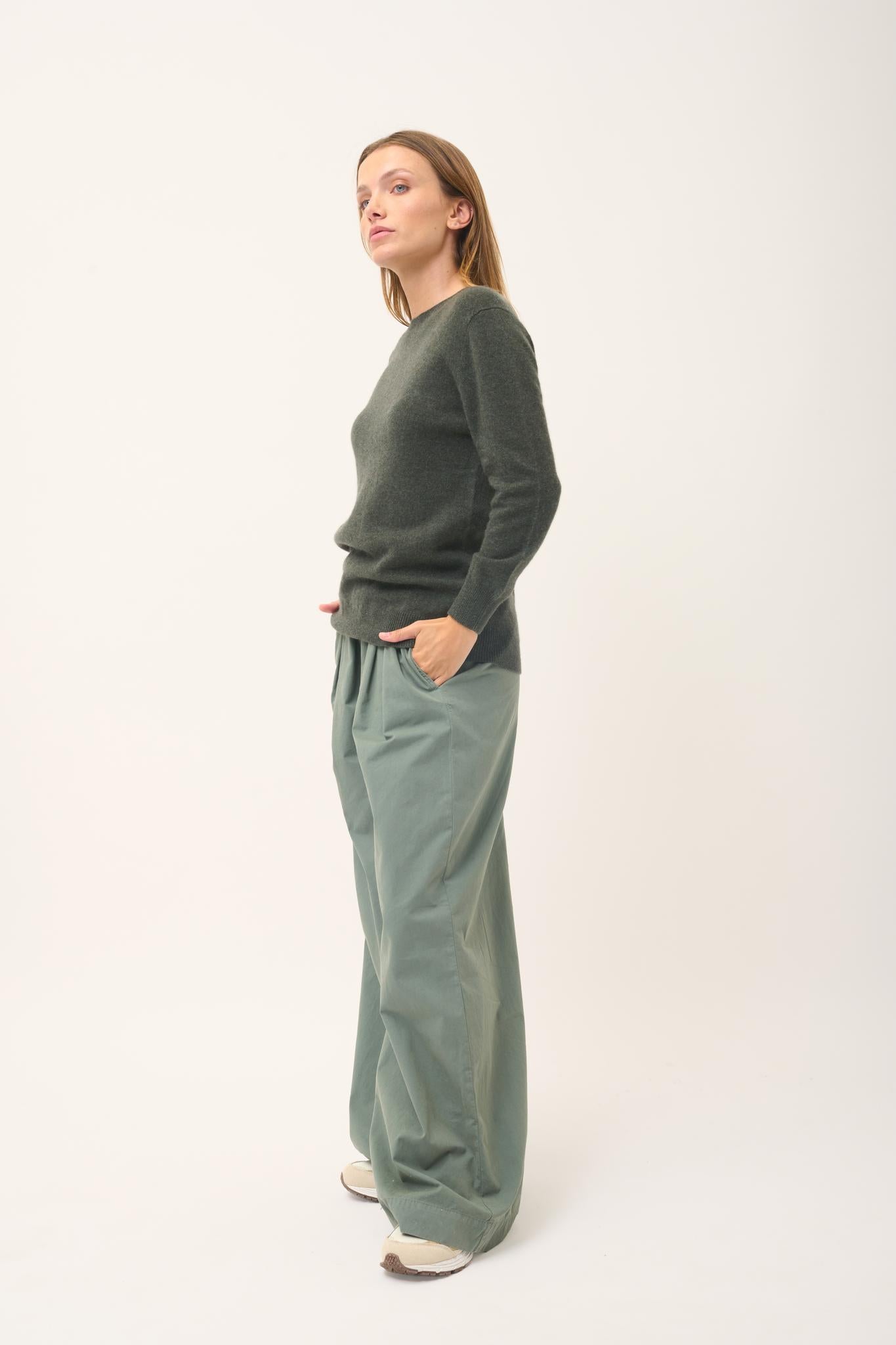 JANICE pull col rond kaki chiné
