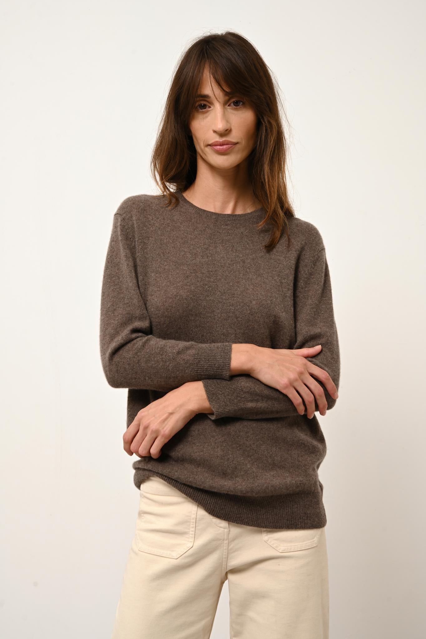 JANICE pull col rond taupe chiné