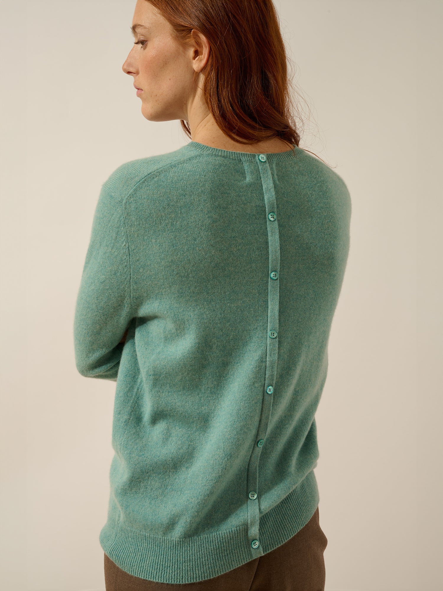 JANICE pull col rond vert chiné