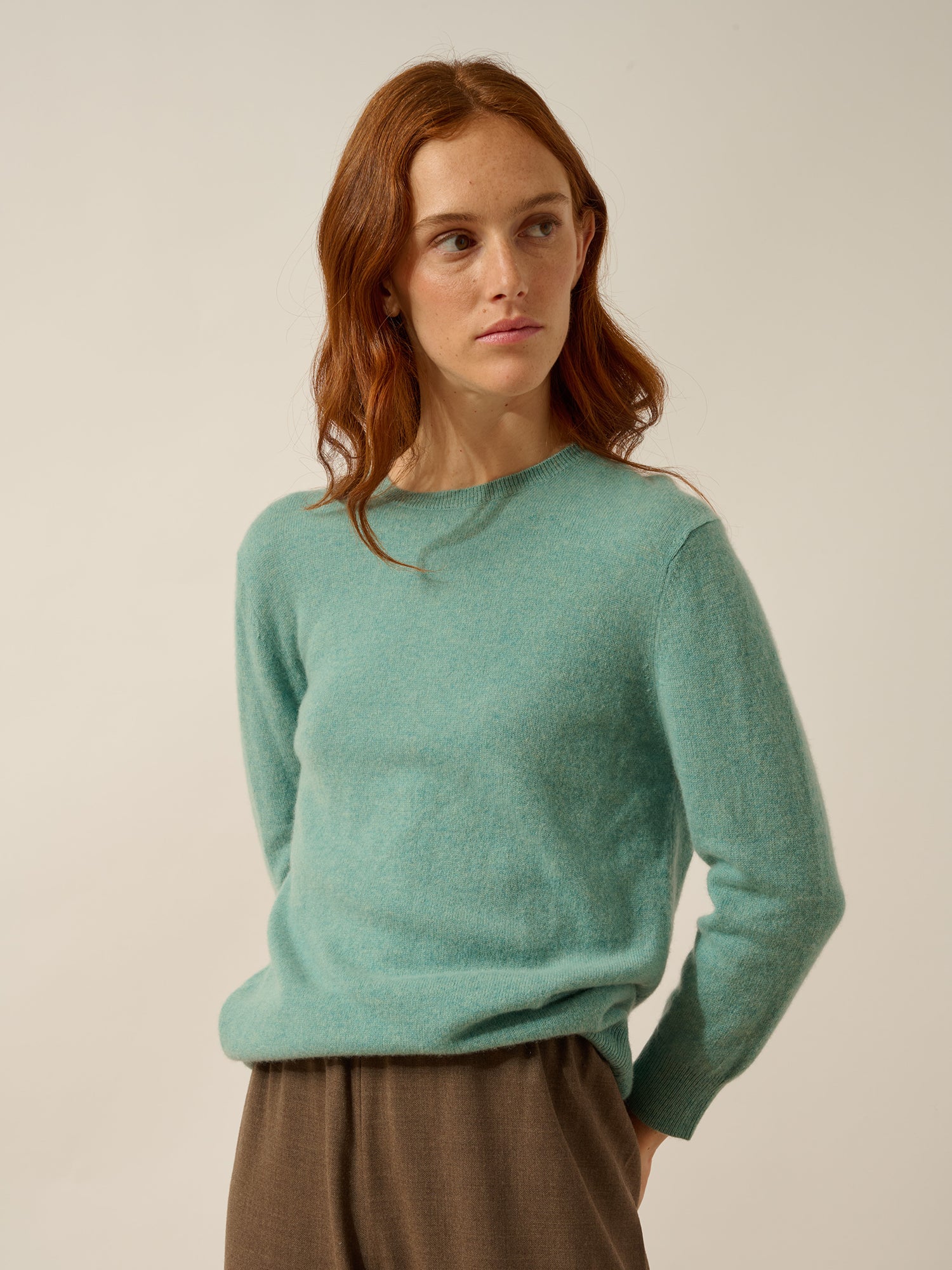 JANICE pull col rond vert chiné