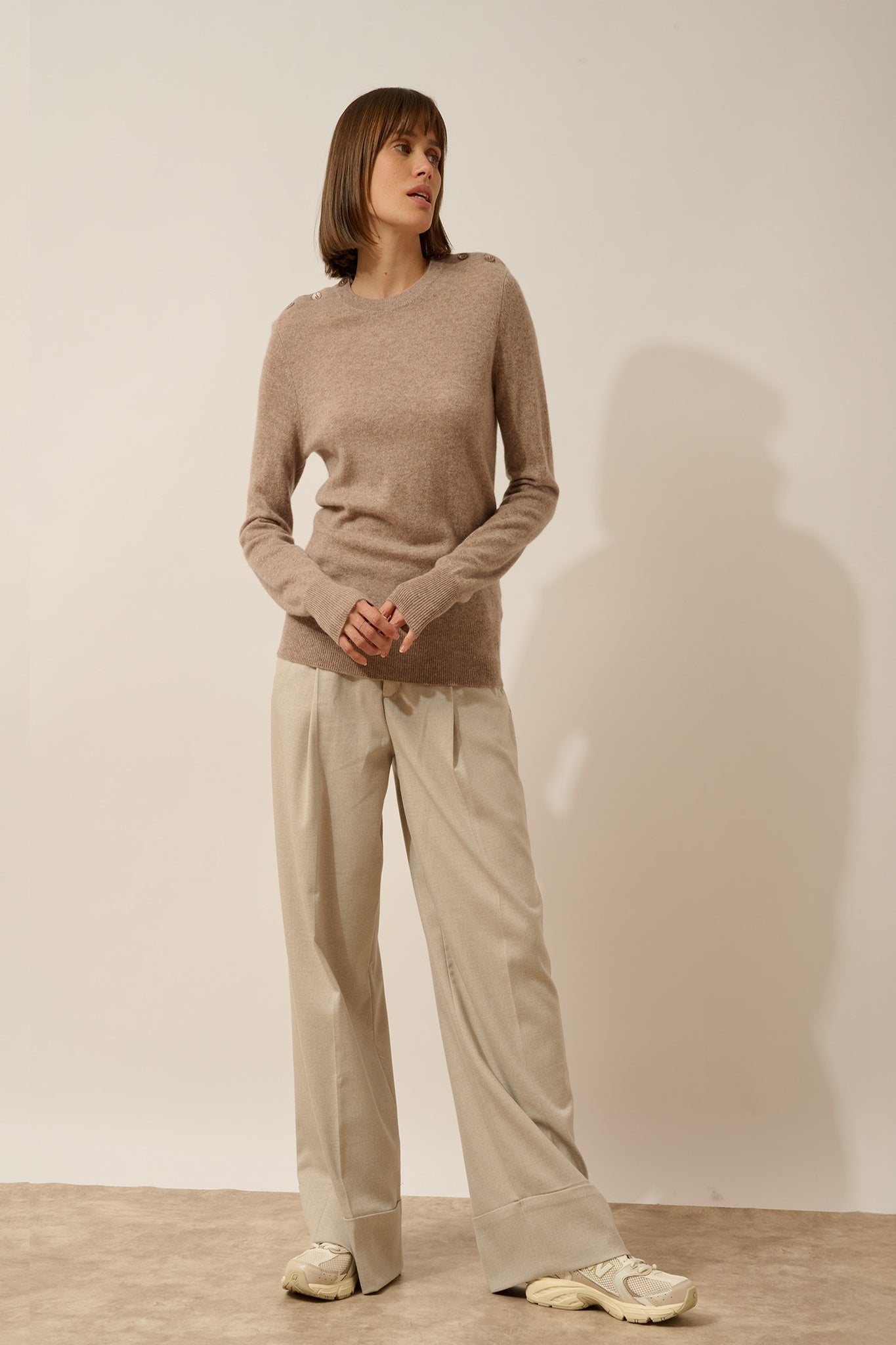 JEANNE light taupe marled round-neck sweater