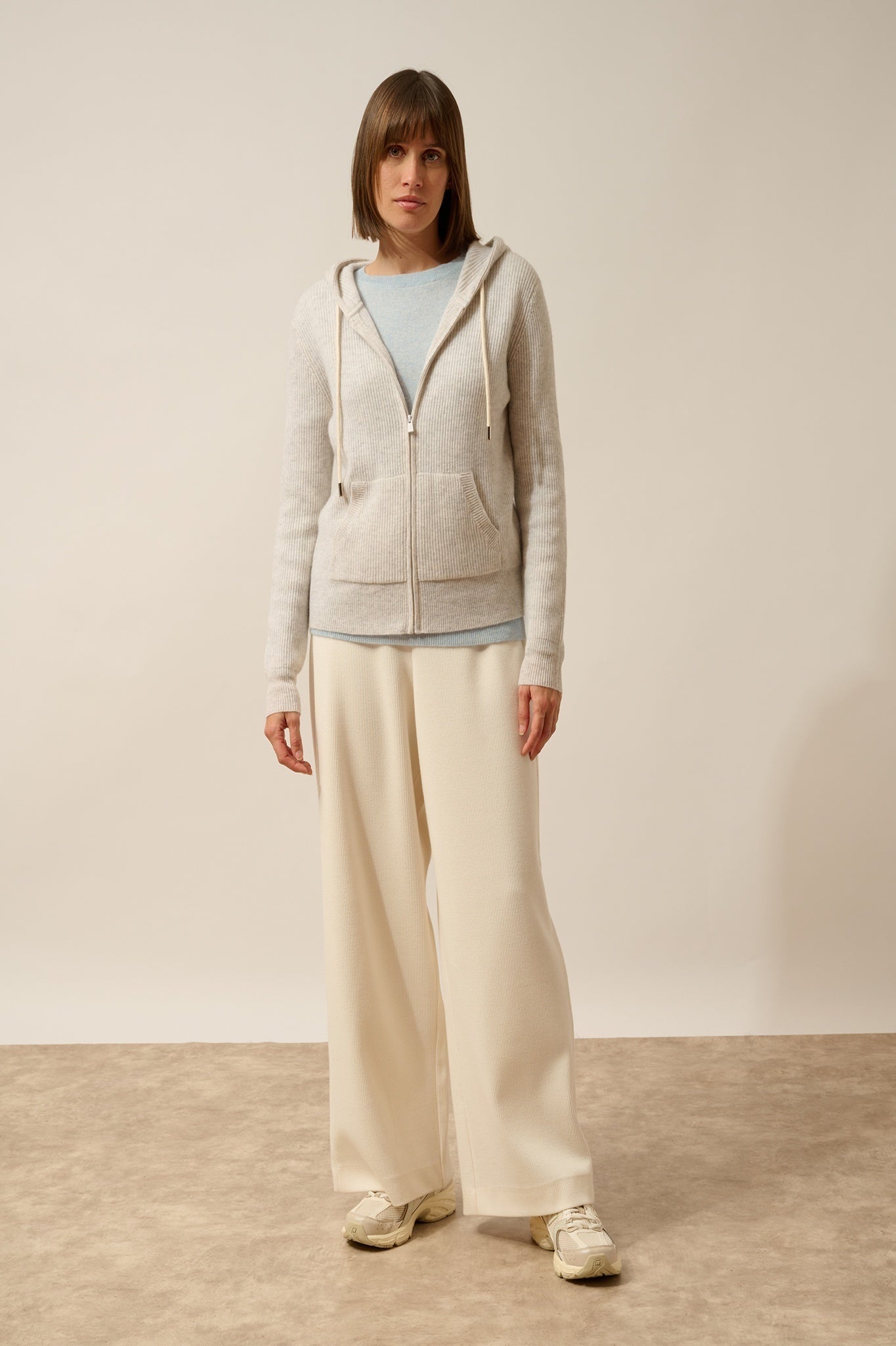 JIJISUN gilet zippé capuche gris perle chiné