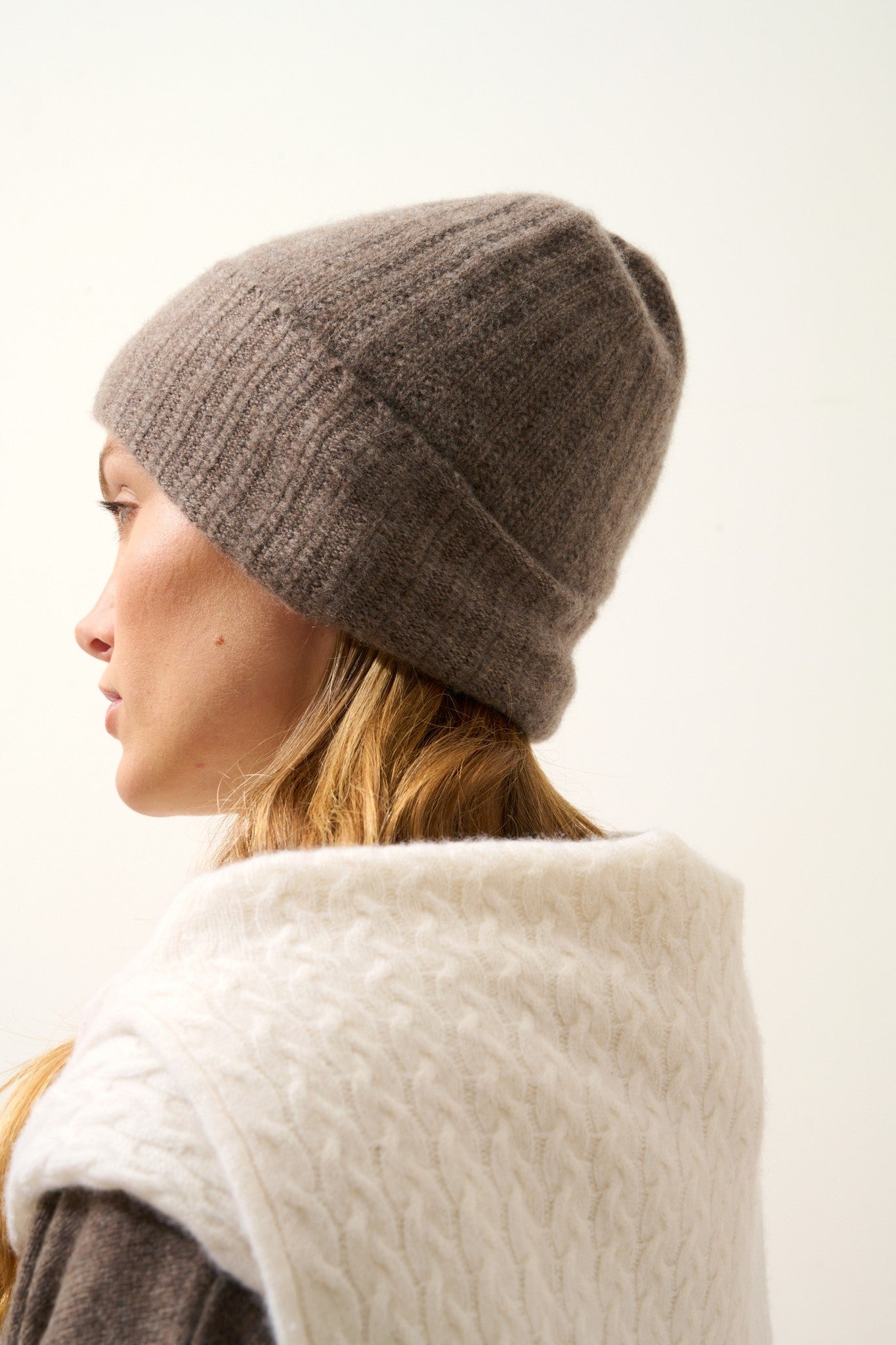 jin bonnet 6 fils taupe chiné 100% cachemire