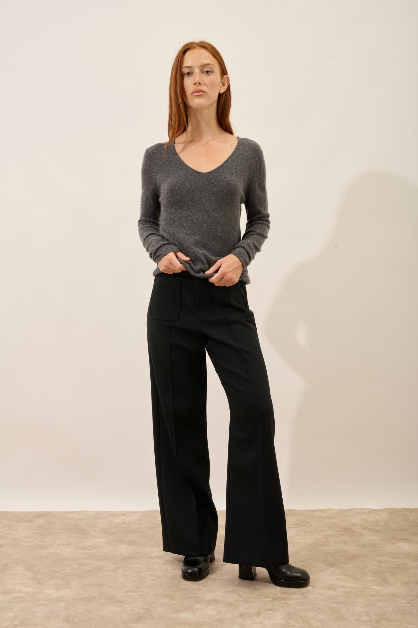JOAN v-neck sweater anthracite mottled