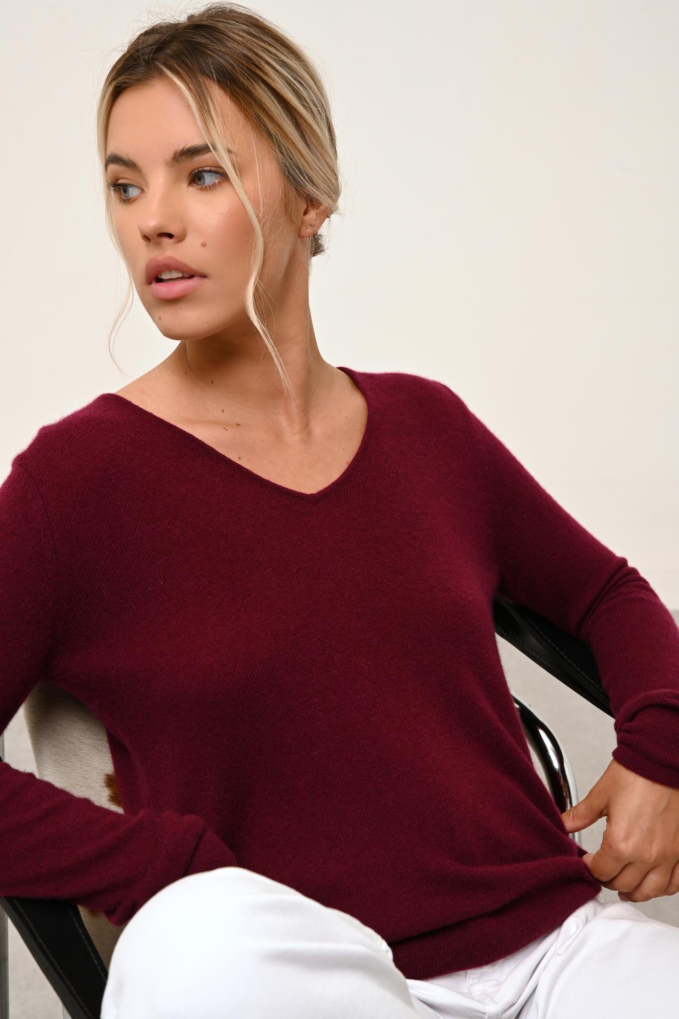 JOAN burgundy v-neck sweater
