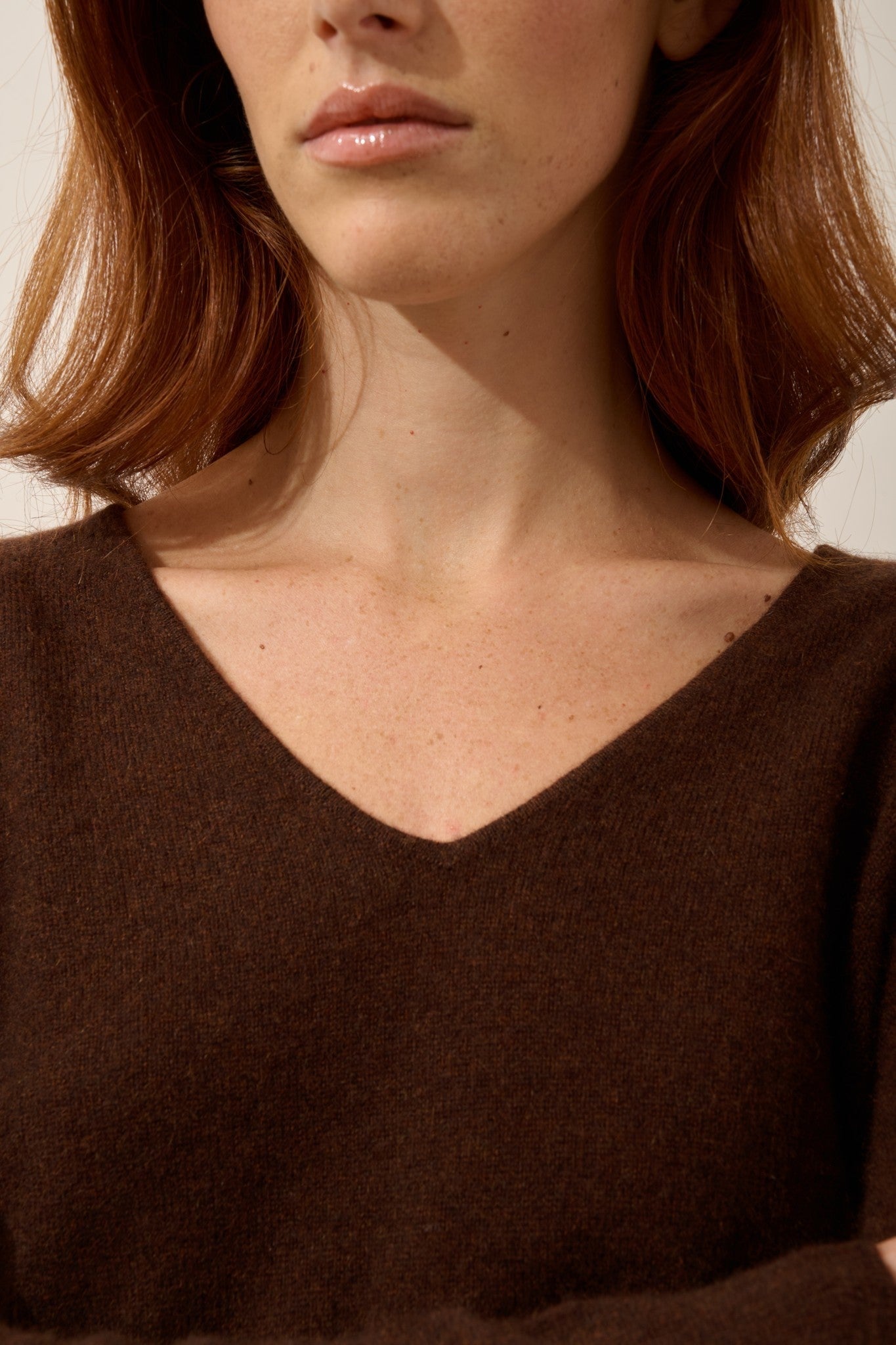 Joan V-neck sweater in coffee brown