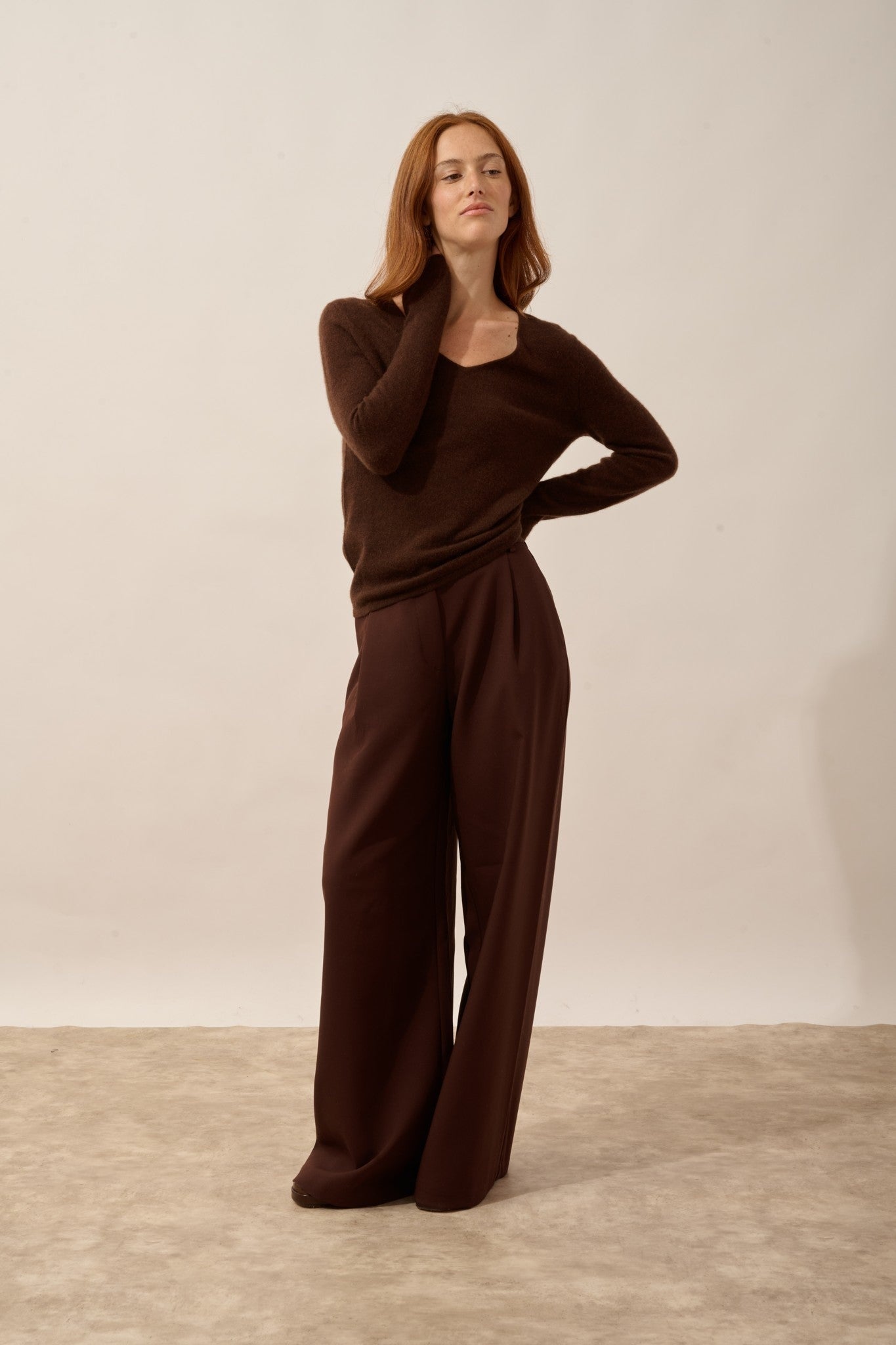 Joan V-neck sweater in coffee brown