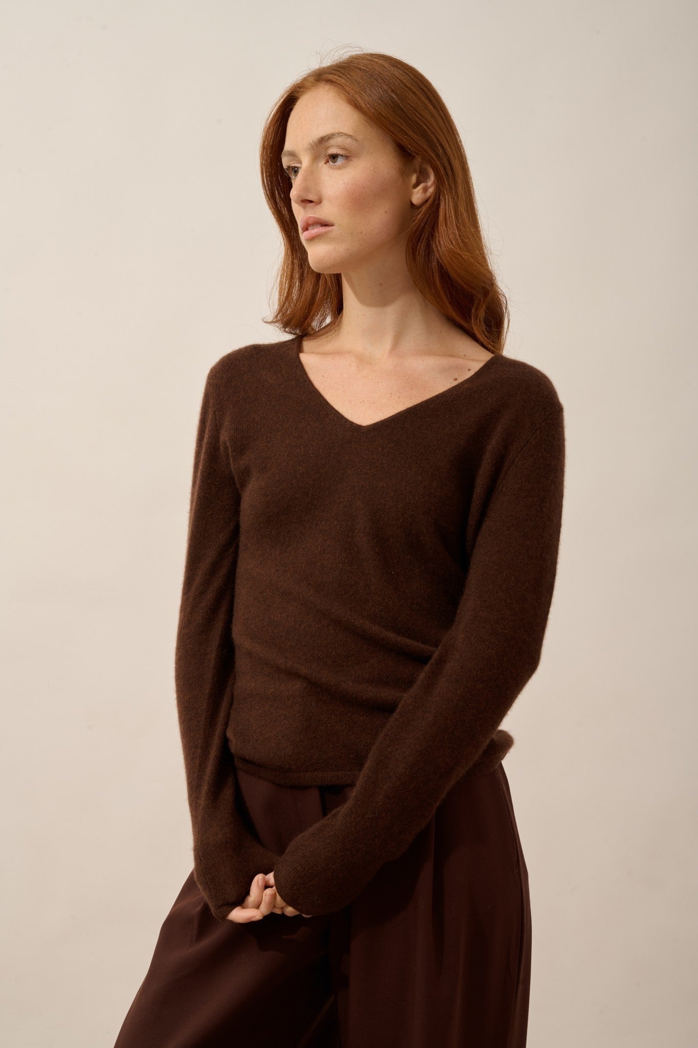 Joan V-neck sweater in coffee brown