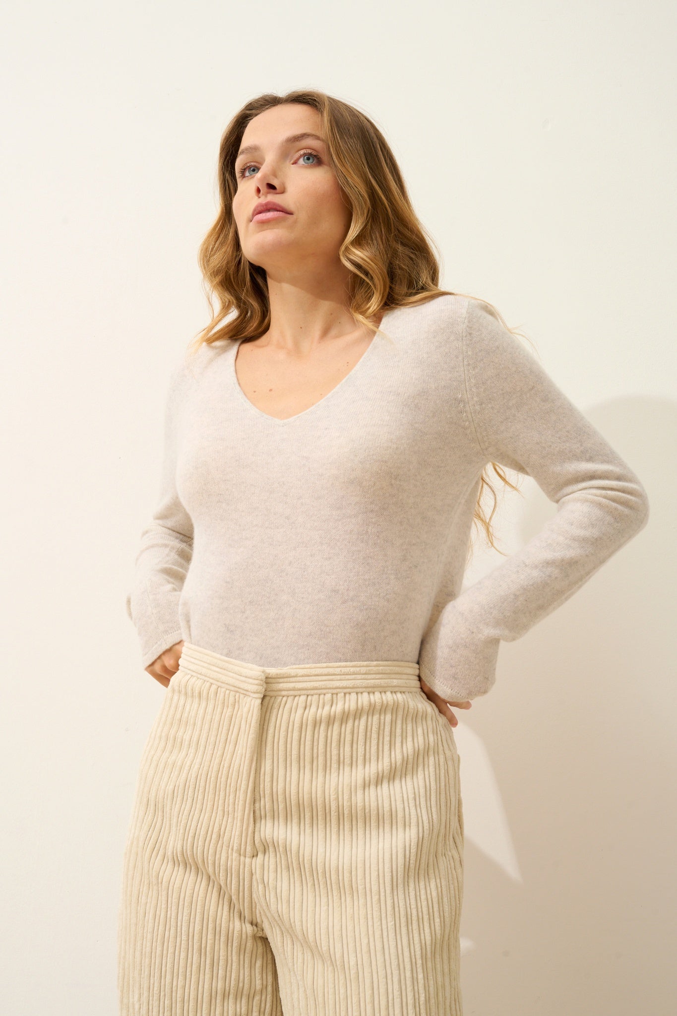 JOAN pull col v gris perle chiné