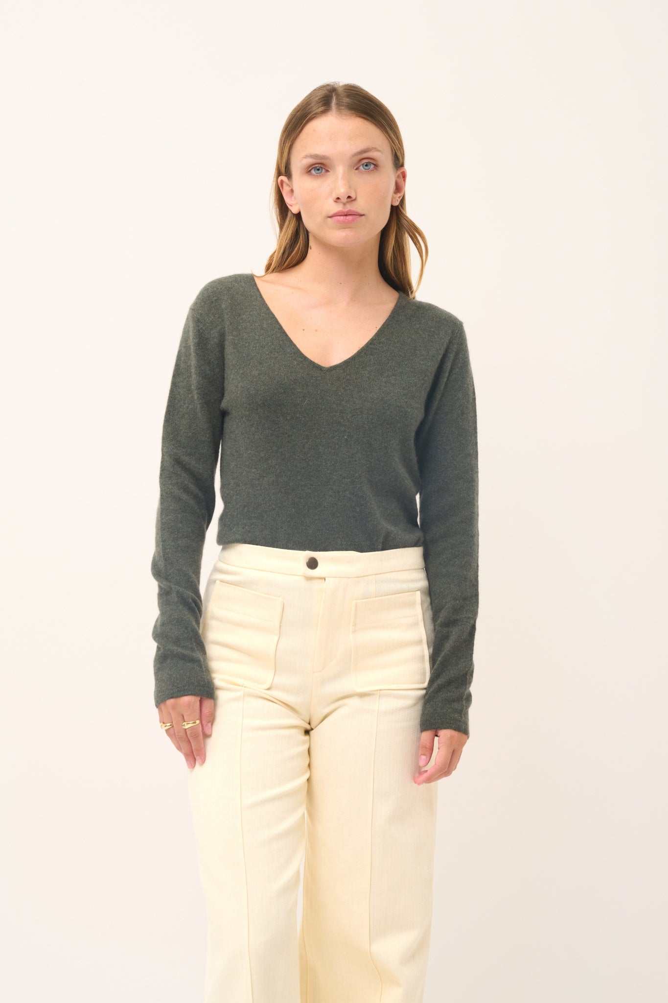 JOAN khaki v-neck sweater