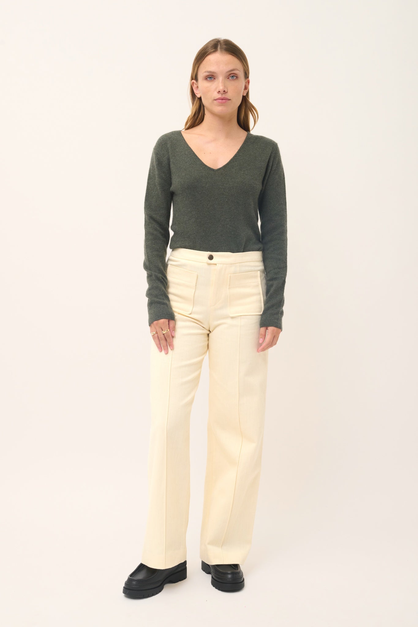 JOAN khaki v-neck sweater
