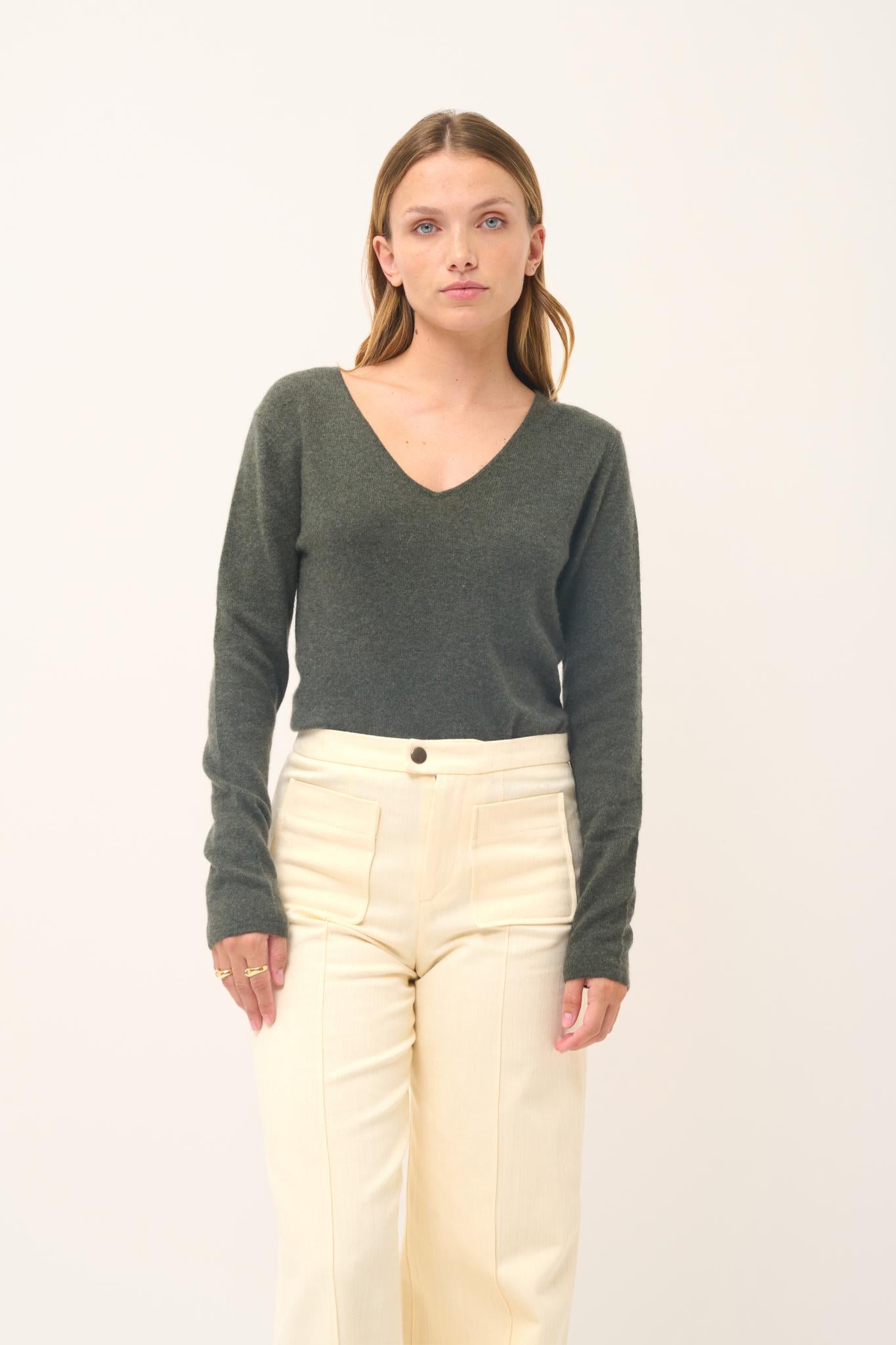 JOAN khaki v-neck sweater