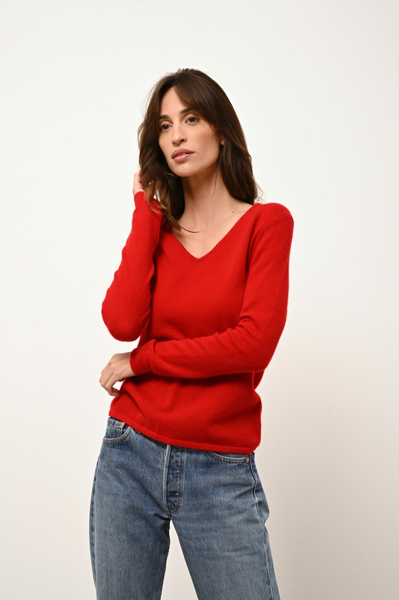 JOAN pull col v rouge