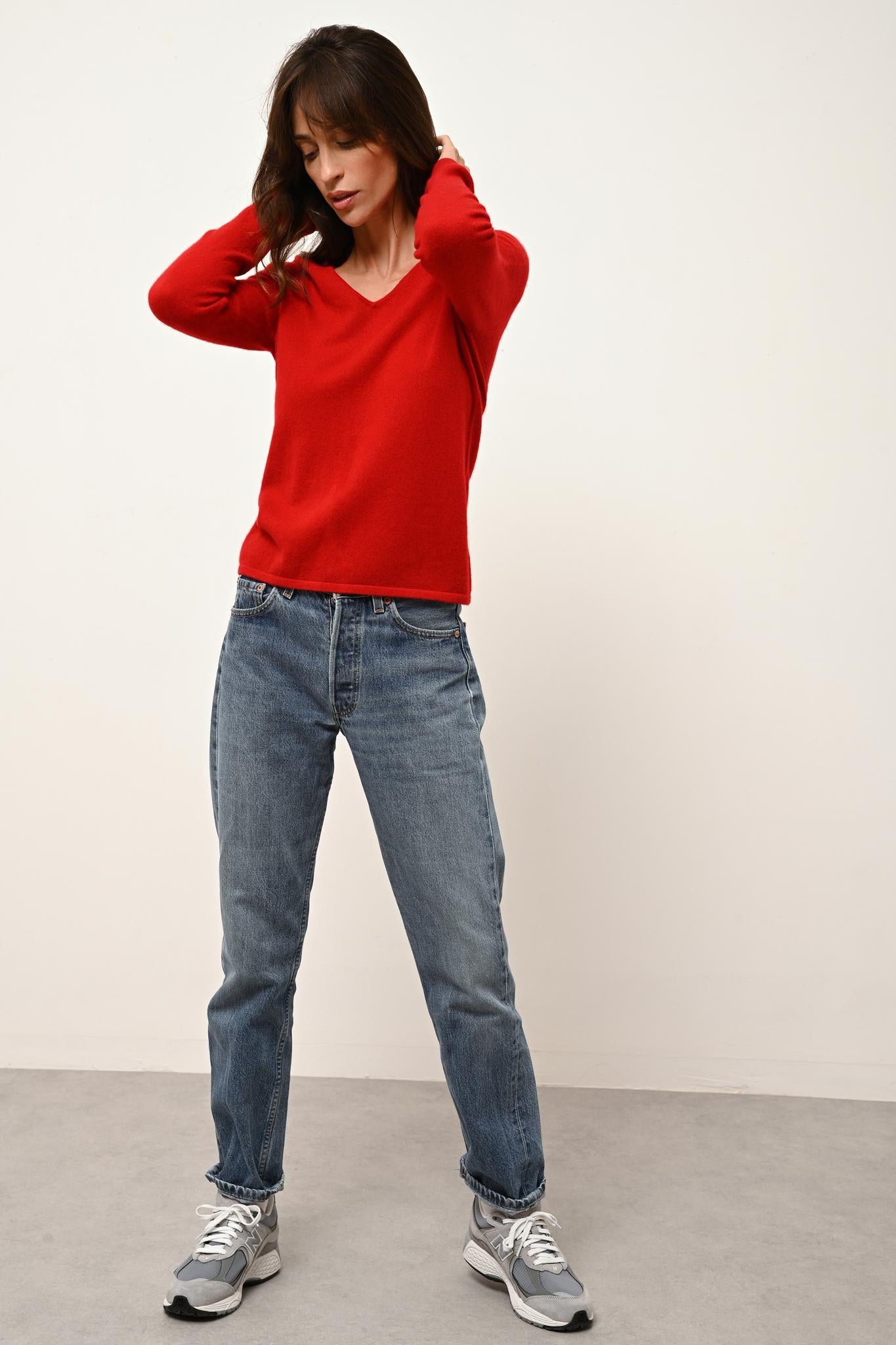 JOAN pull col v rouge