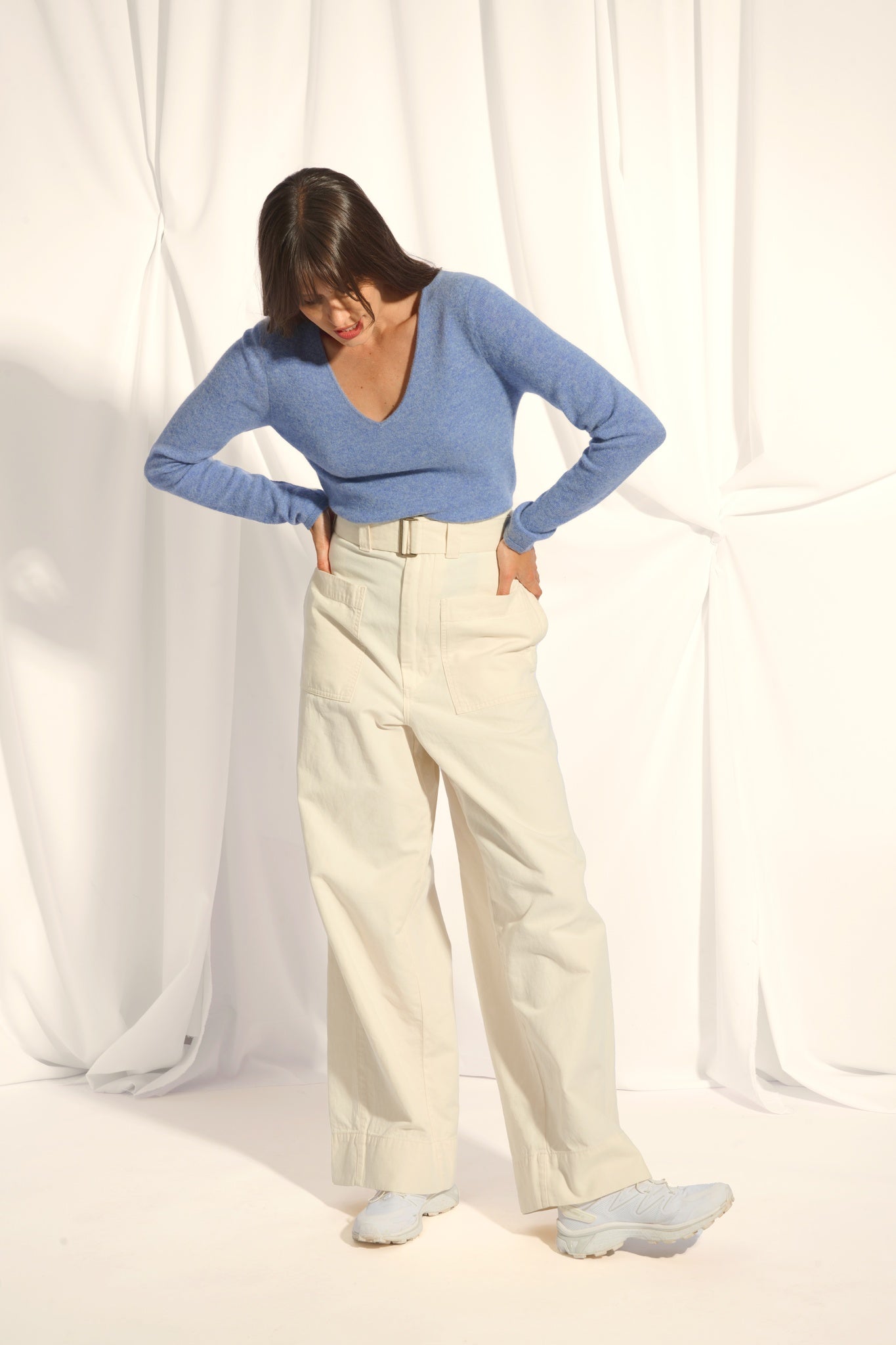 JOAN pull col v sky chiné