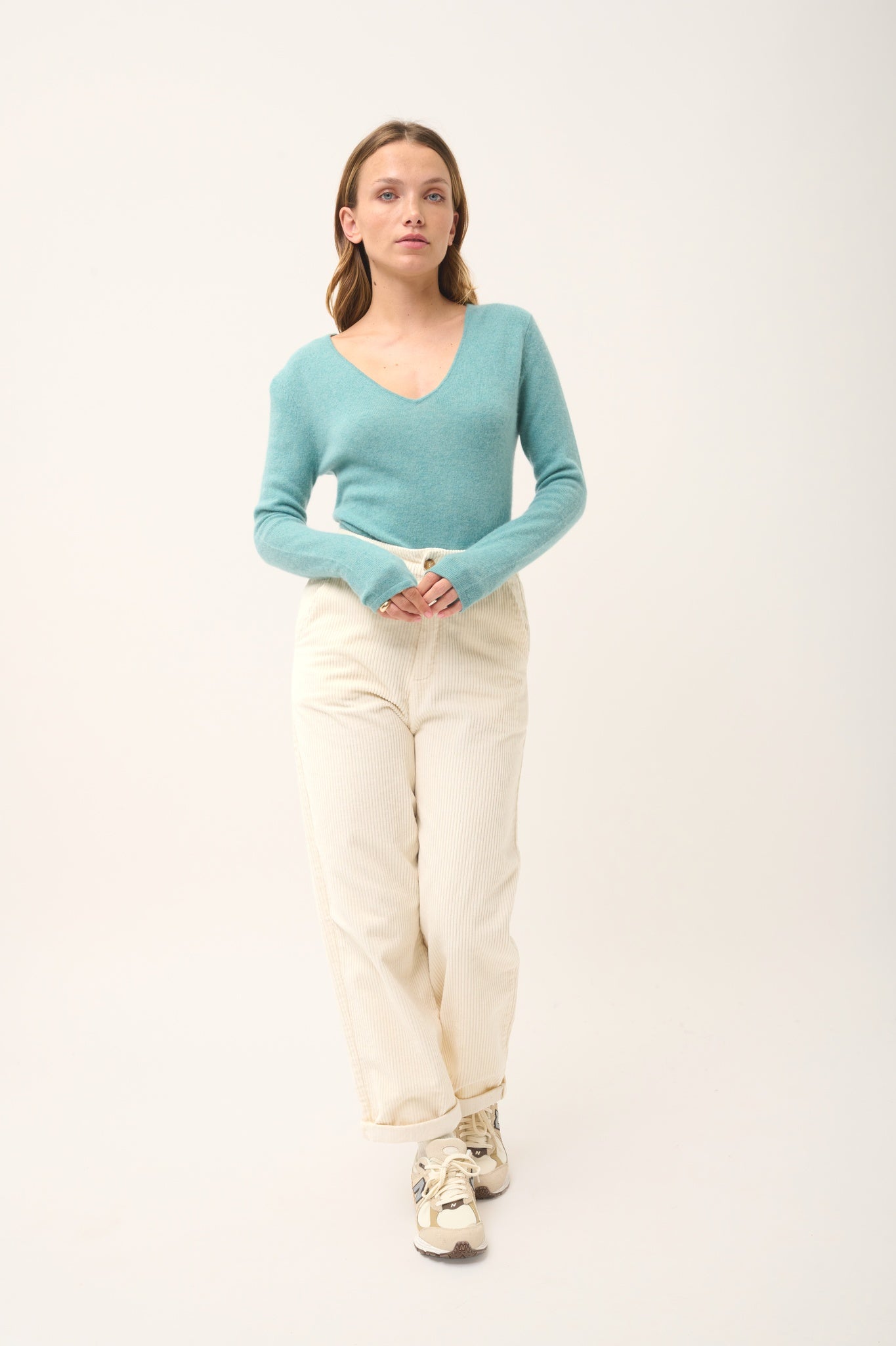 JOAN pull col v vert chiné