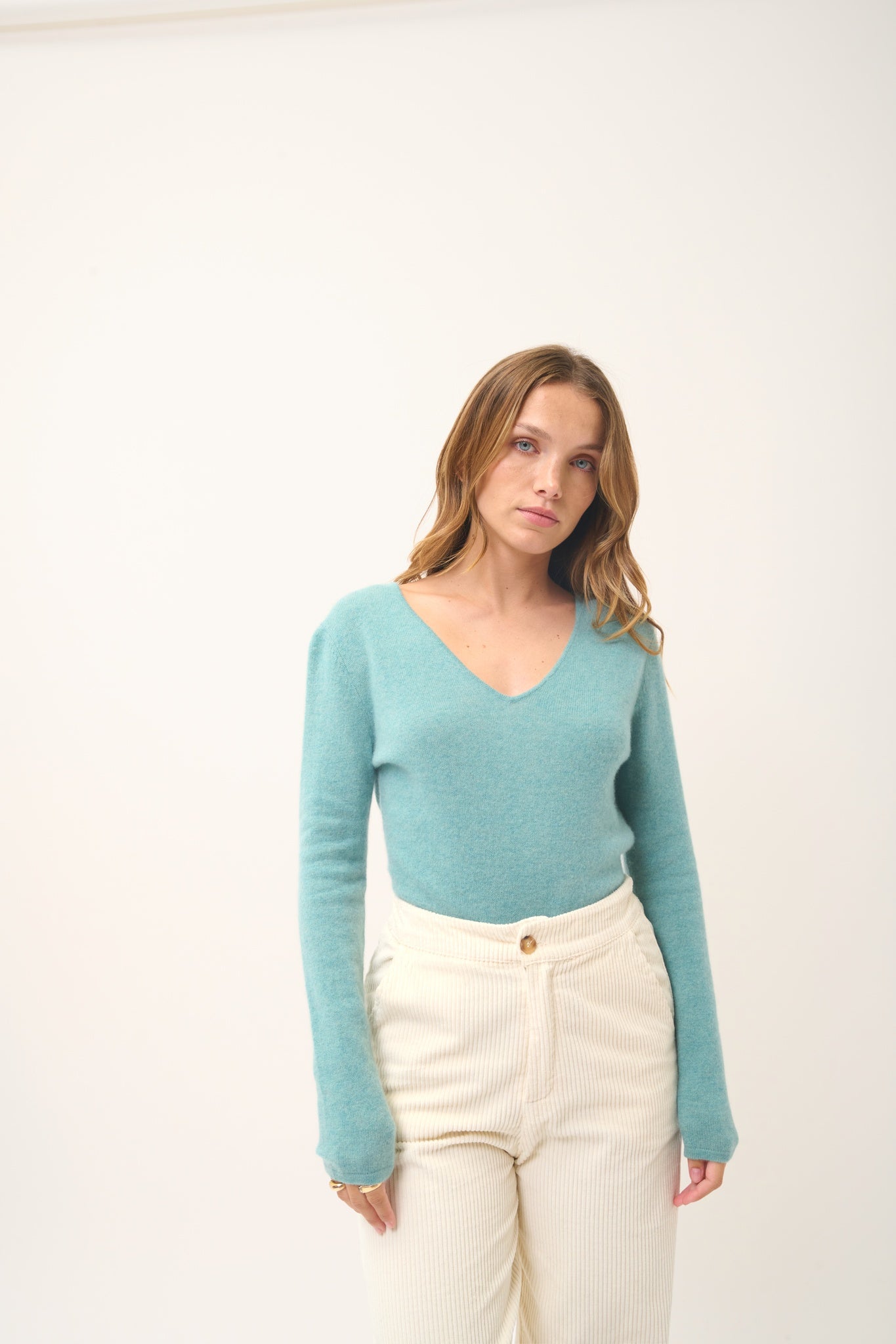 JOAN pull col v vert chiné