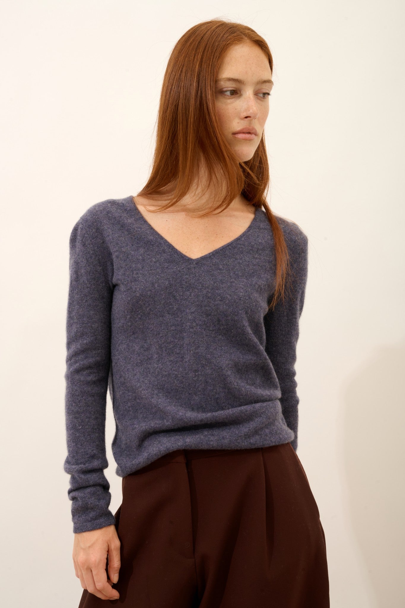 joan pull col v violet gris chiné 100% cachemire