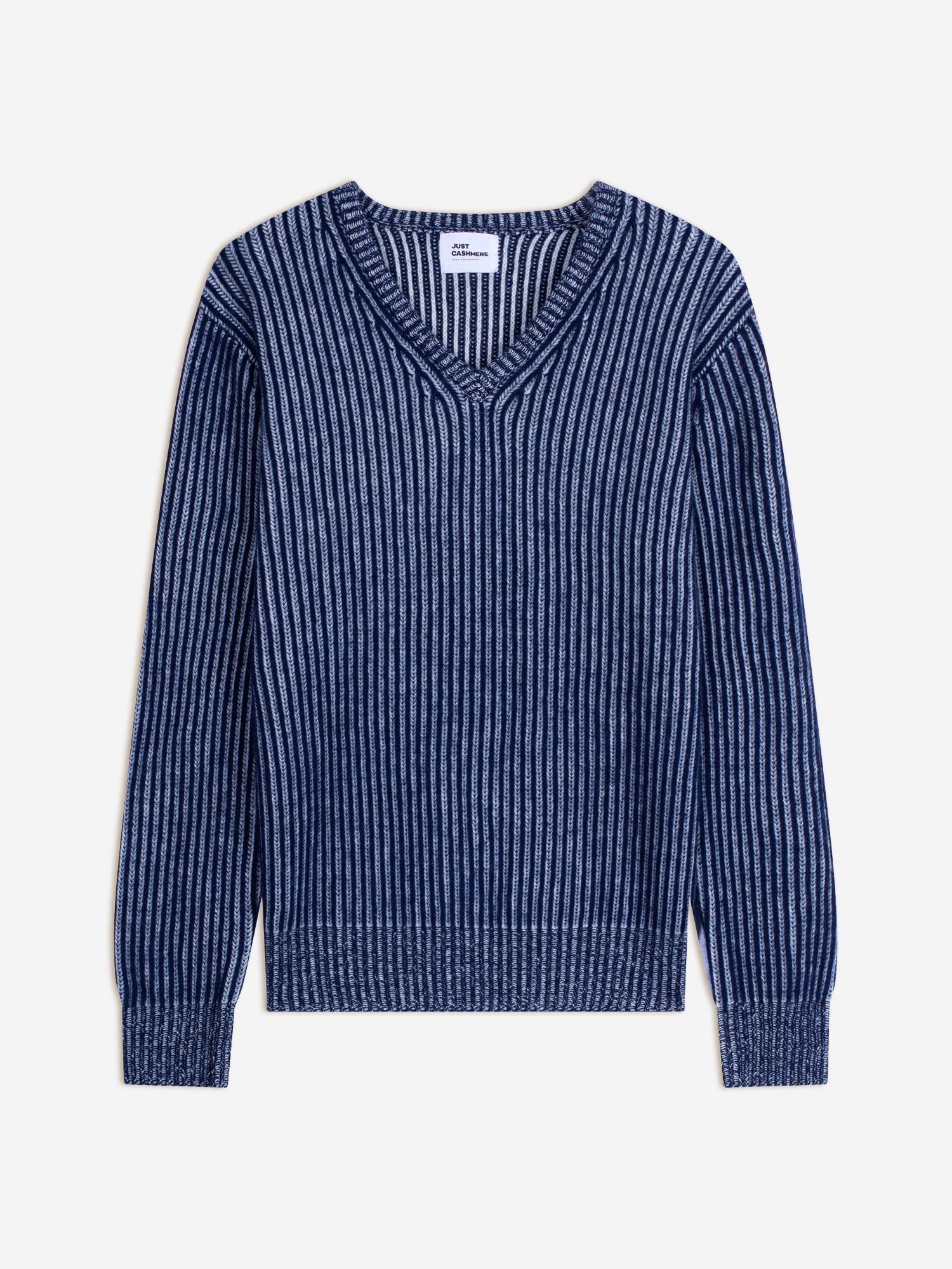 JOE V-neck sweater, 6-ply navy blue and ivory