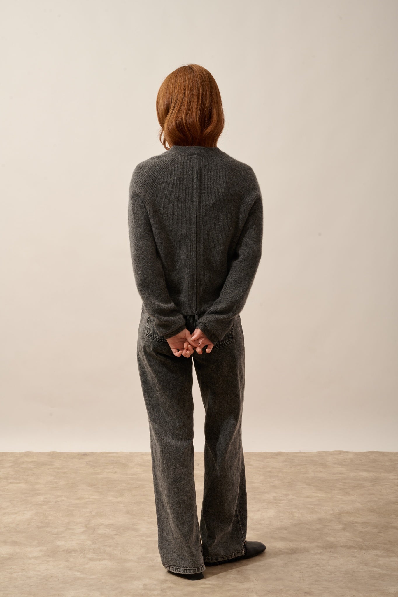 JONA pull col rond zippé dos anthracite chiné