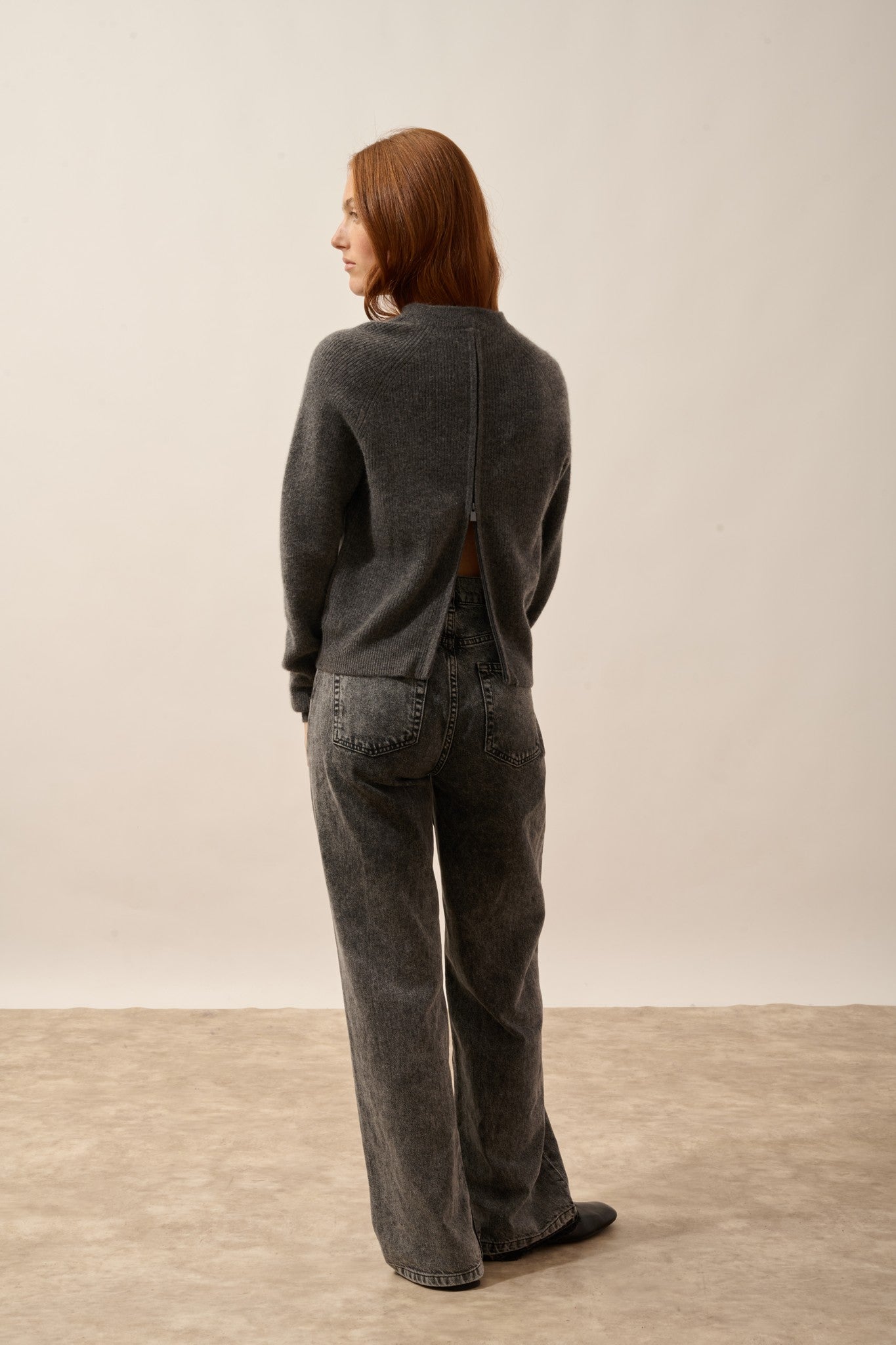 jona pull col rond zippé dos anthracite chiné