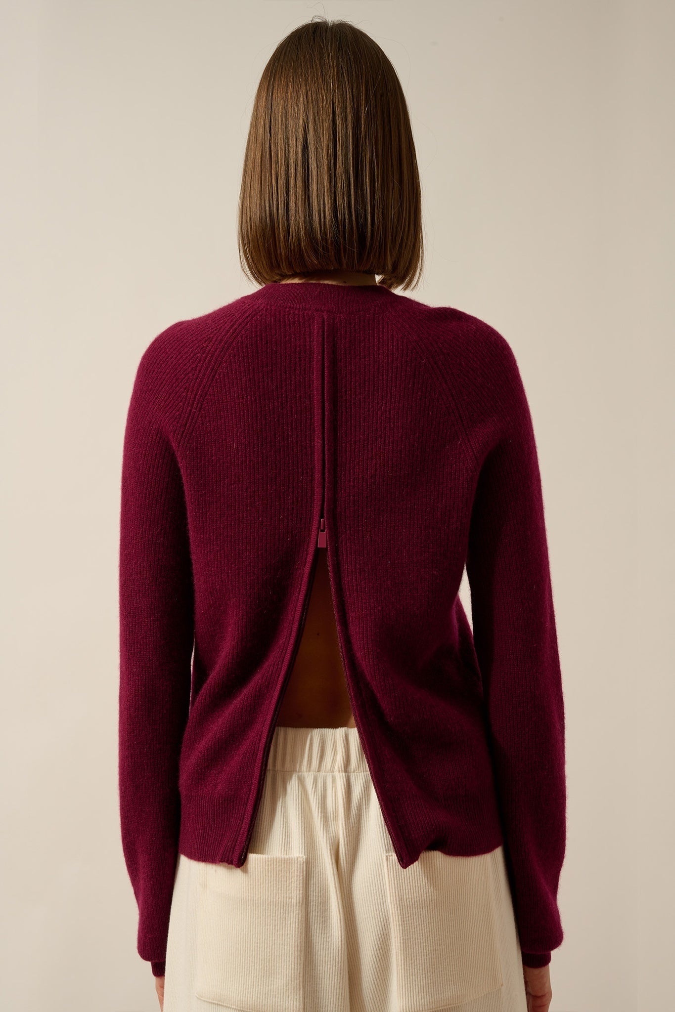 JONA pull col rond zippé dos bordeaux