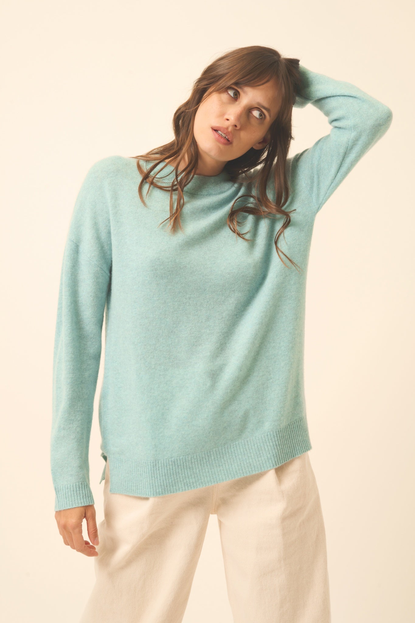 JOSPE pull col rond aqua chiné