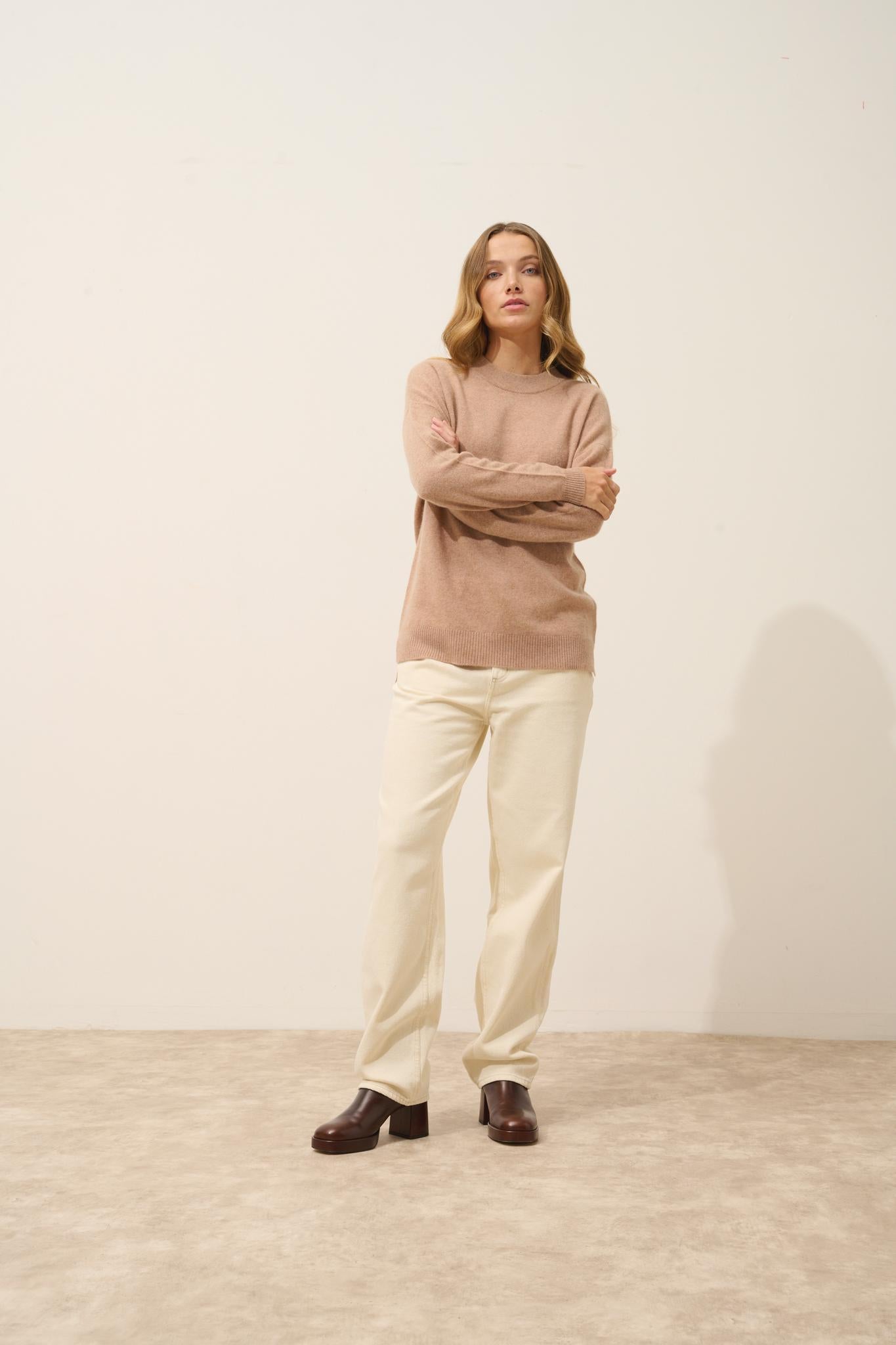 JOSPE round-neck sweater camel mottled