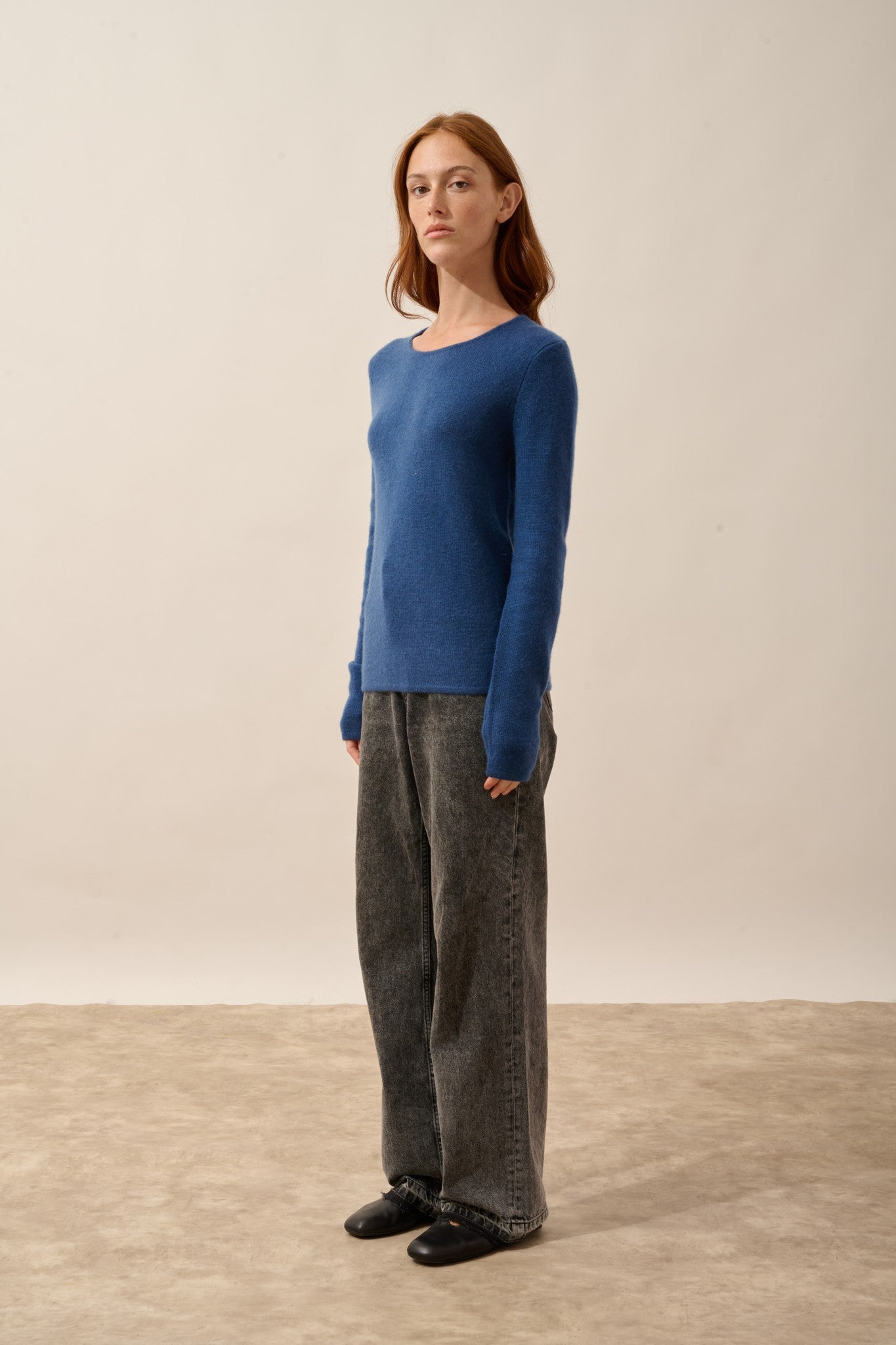 joyce pull col rond 4 fils bleu perse 100% cachemire