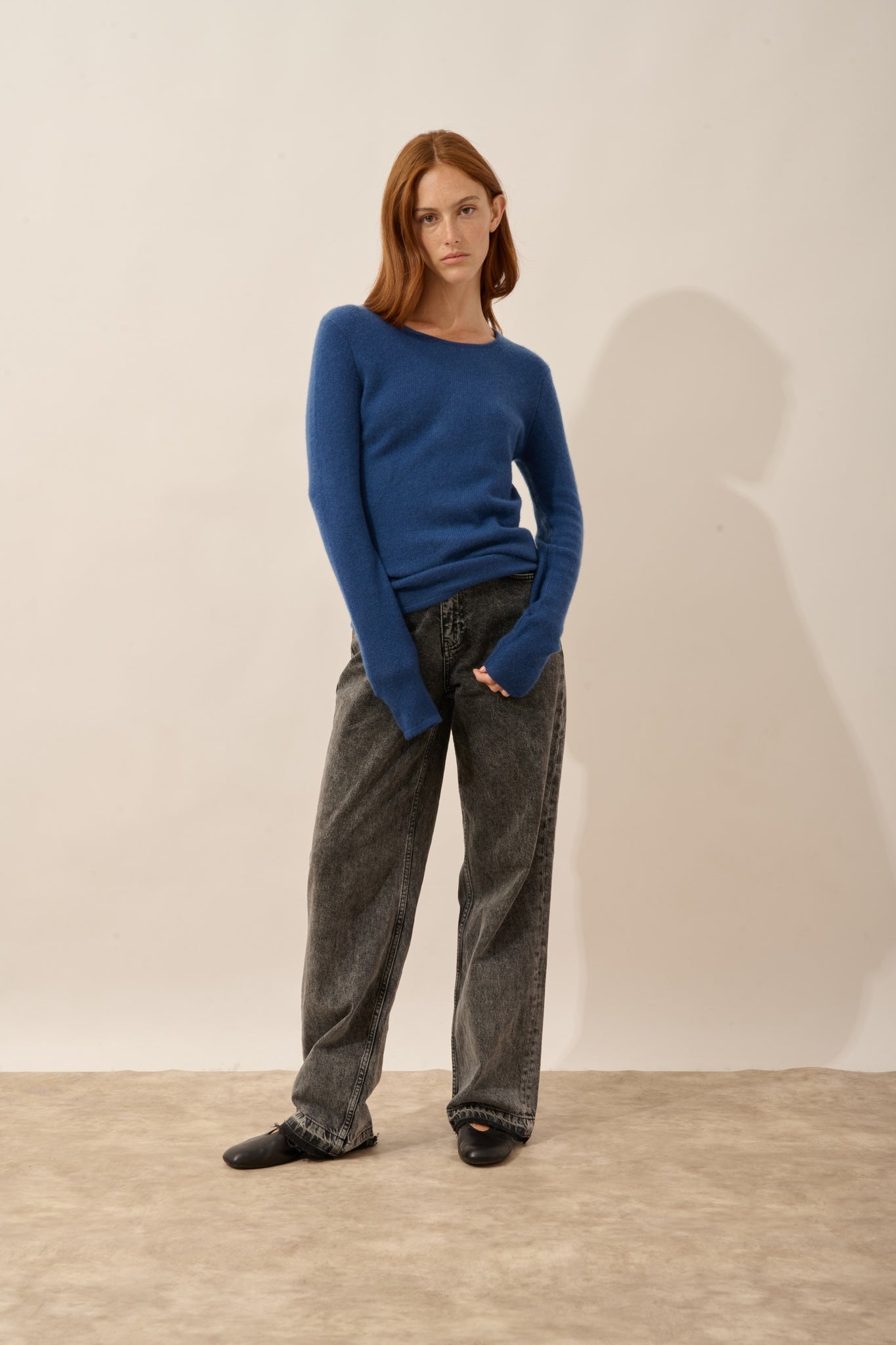 JOYCE pull col rond 4 fils bleu perse