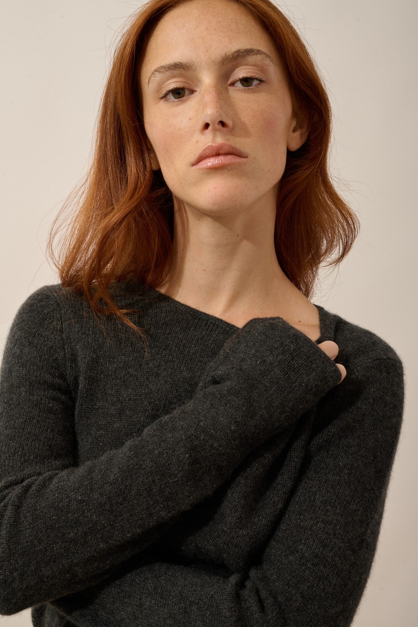 joyce pull col rond 4 fils carbone chiné