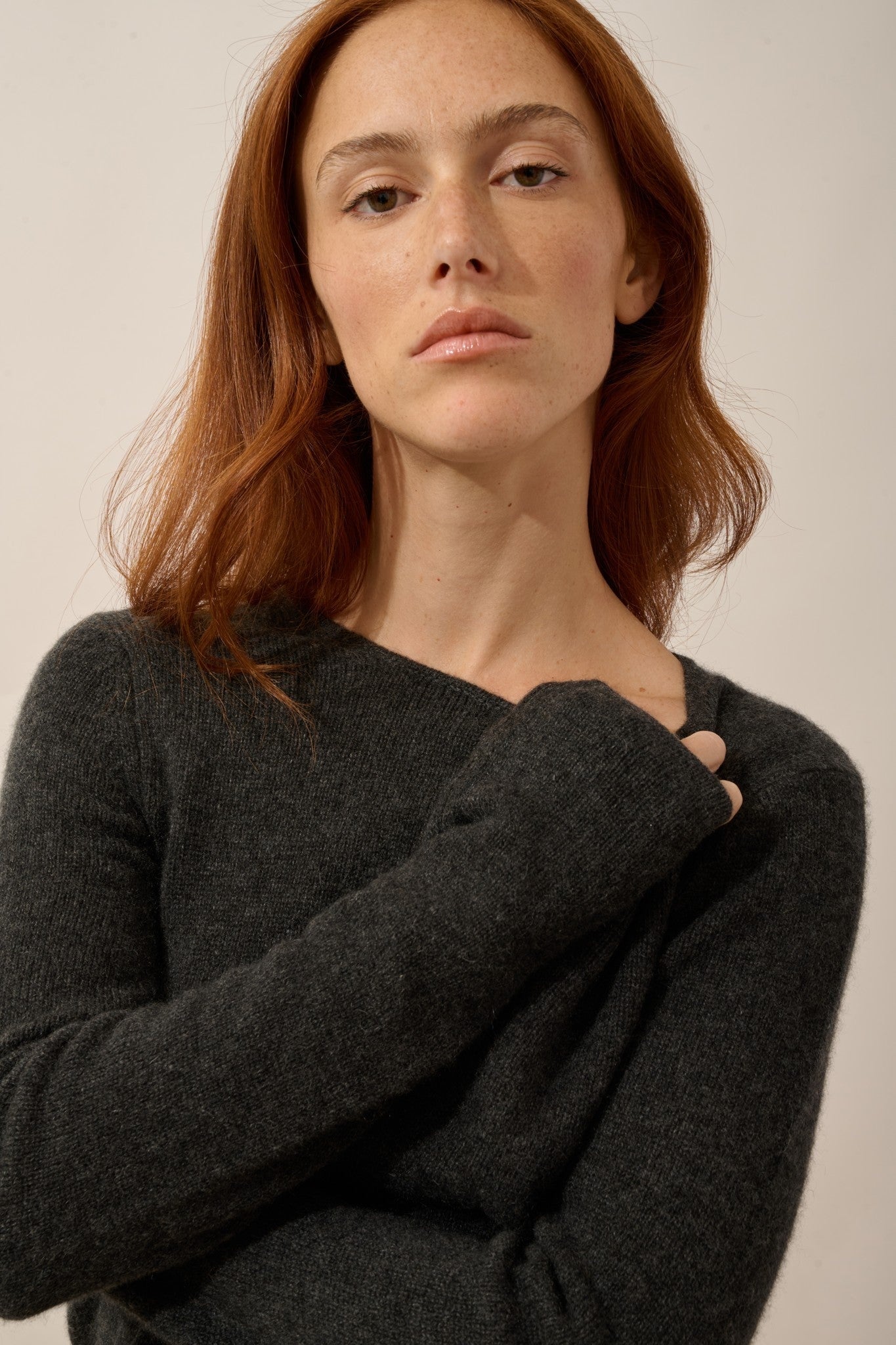 joyce pull col rond 4 fils carbone chiné