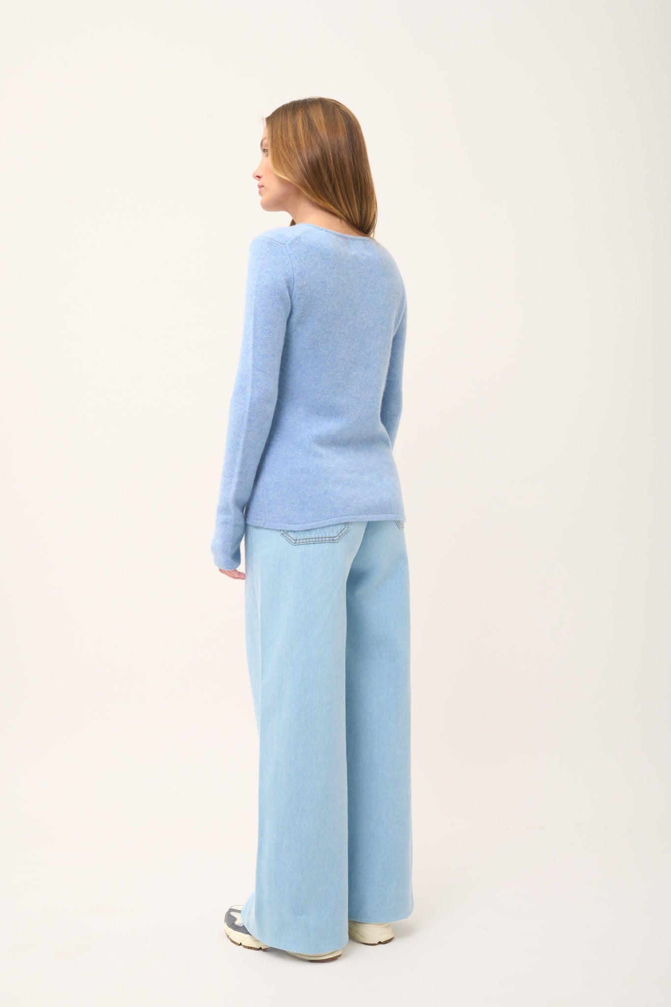 JOYCE pull col rond bleu ciel chiné