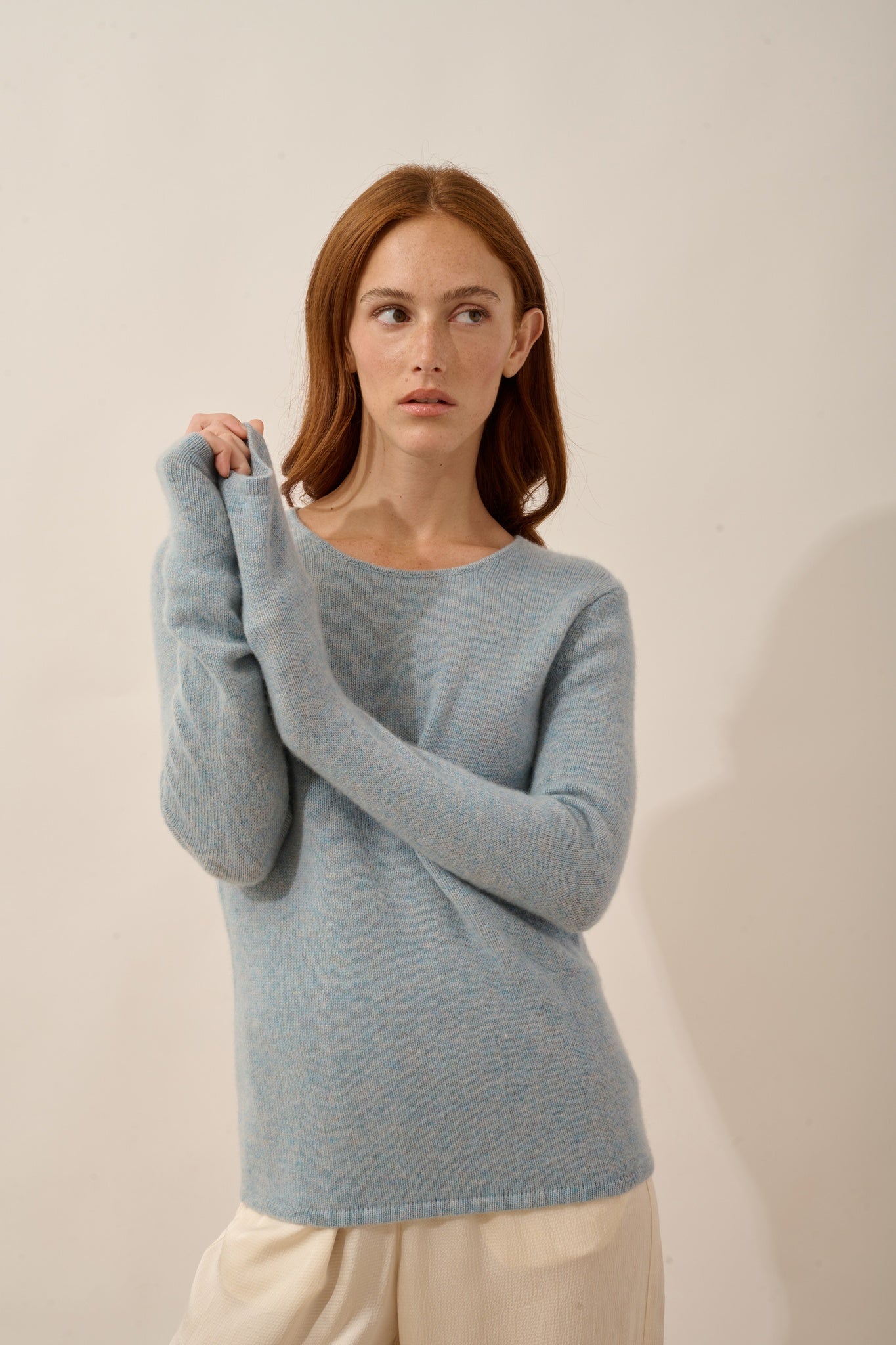 JOYCE pull col rond bleu gris chiné