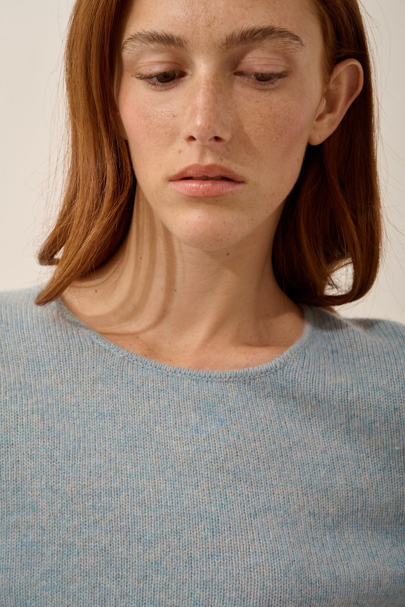 JOYCE pull col rond bleu gris chiné