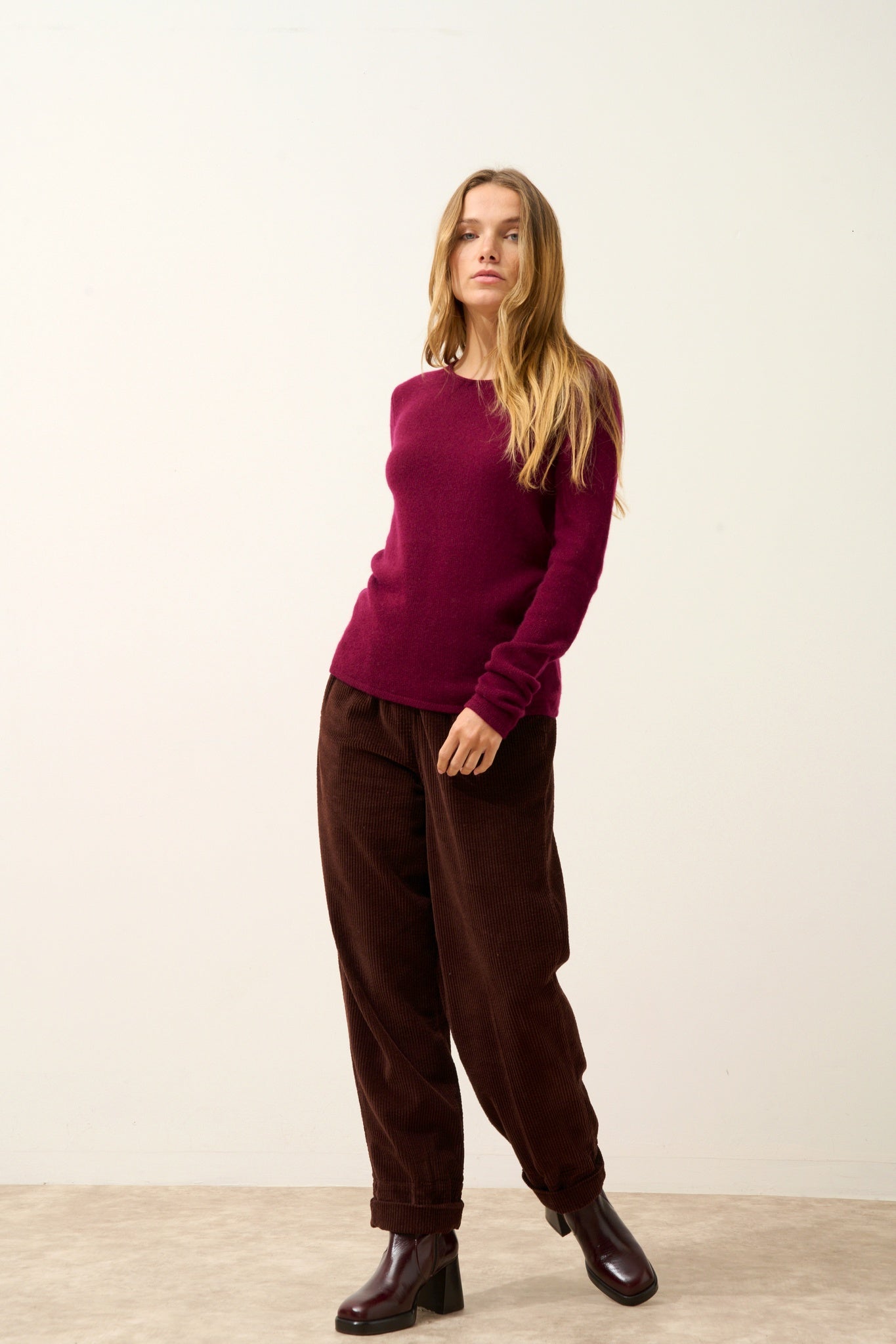 JOYCE pull col rond bordeaux