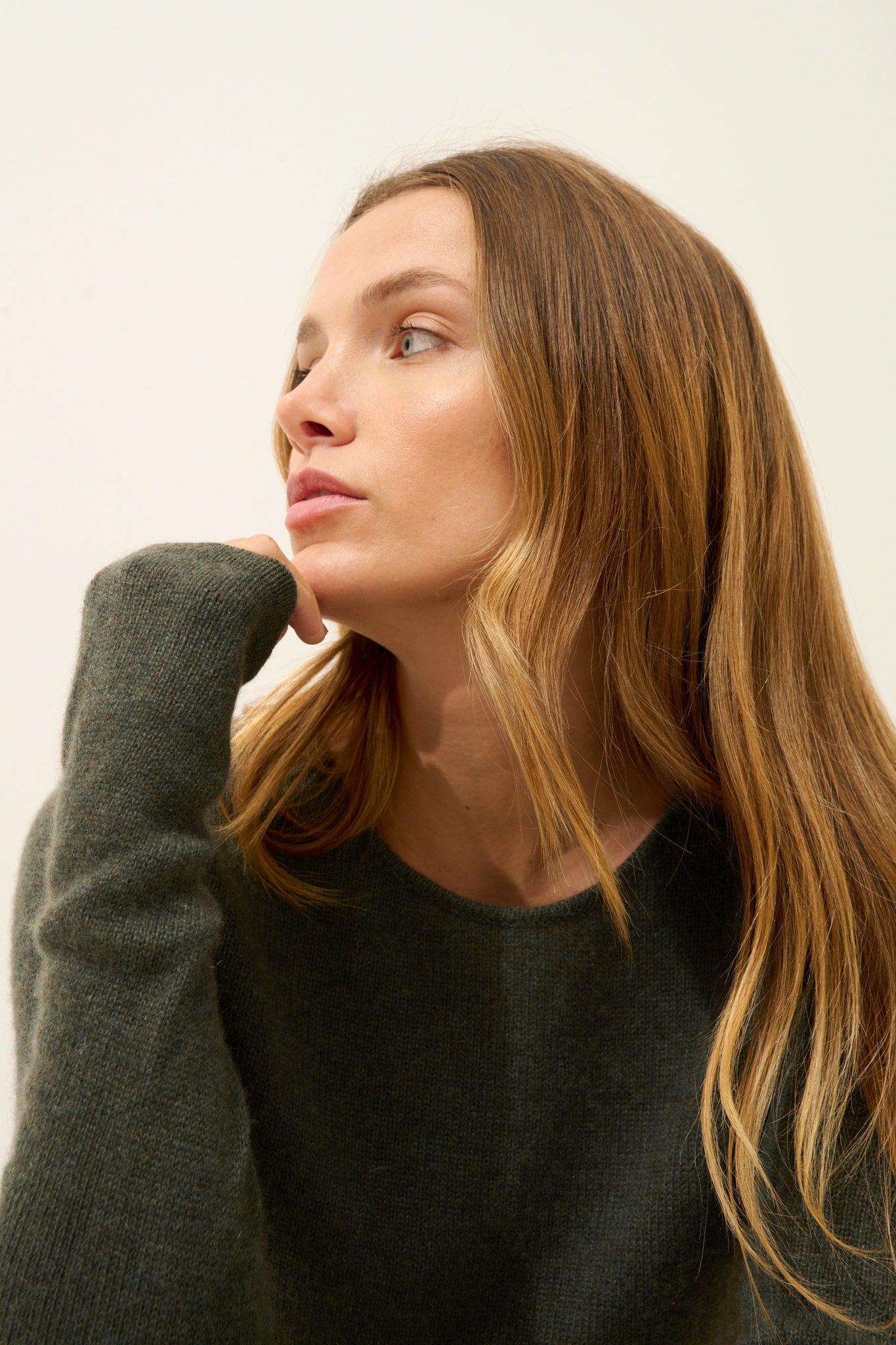 JOYCE pull col rond kaki chiné