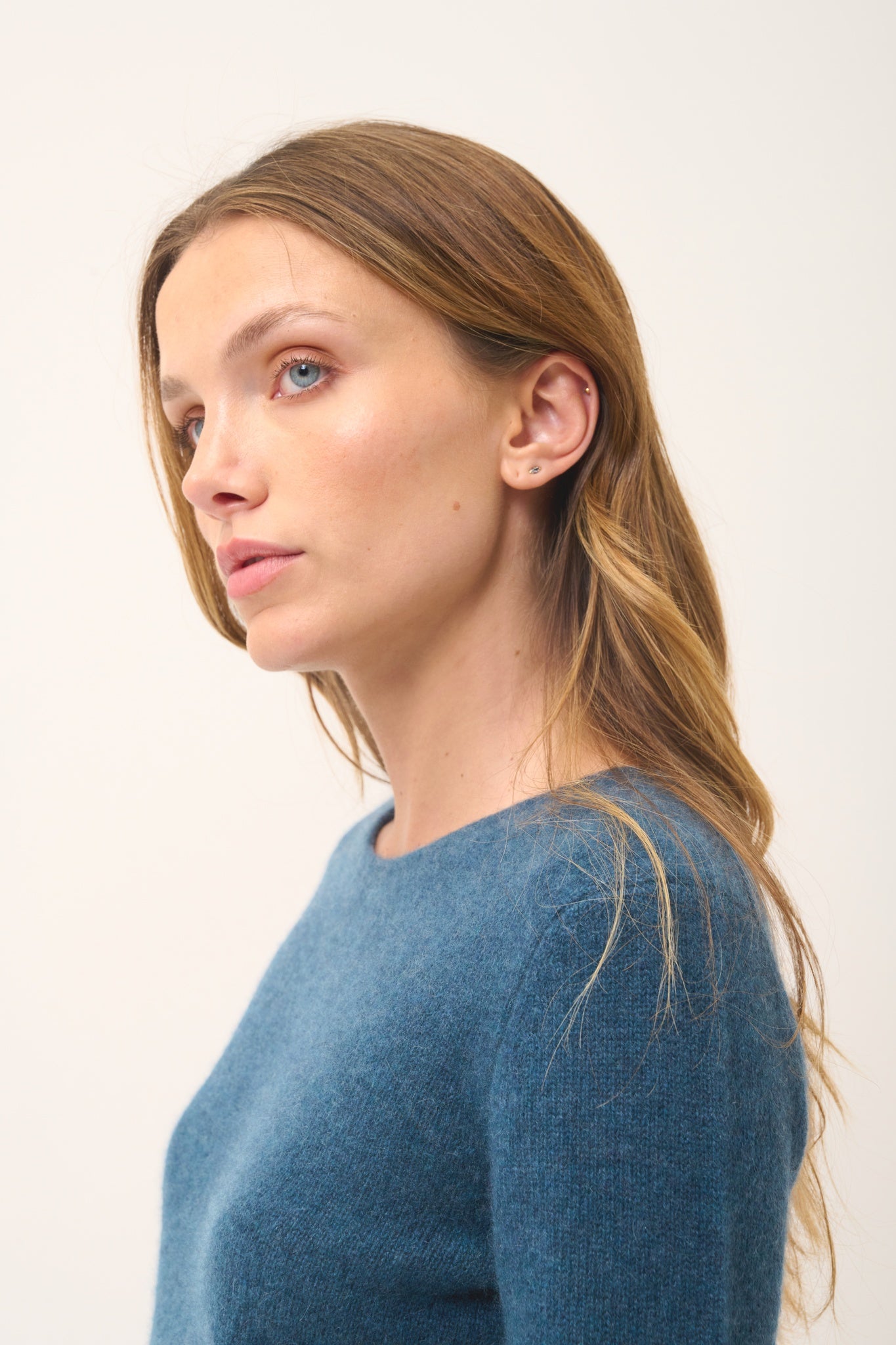 JOYCE pull col rond vert canard chiné