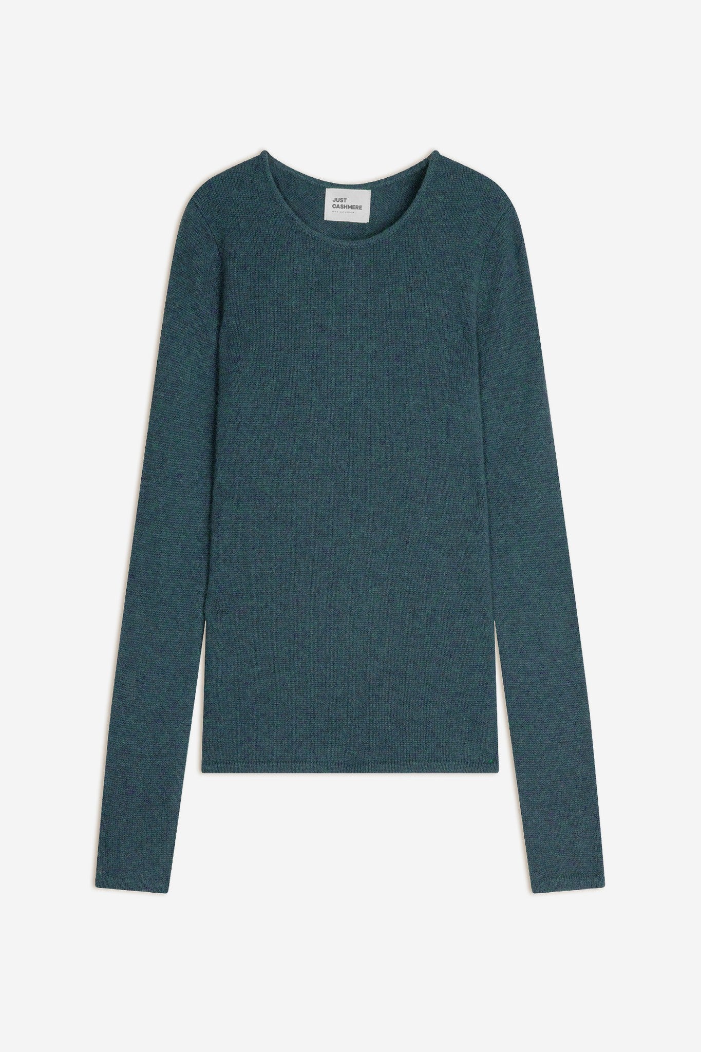 joyce pull col rond vert canard chiné