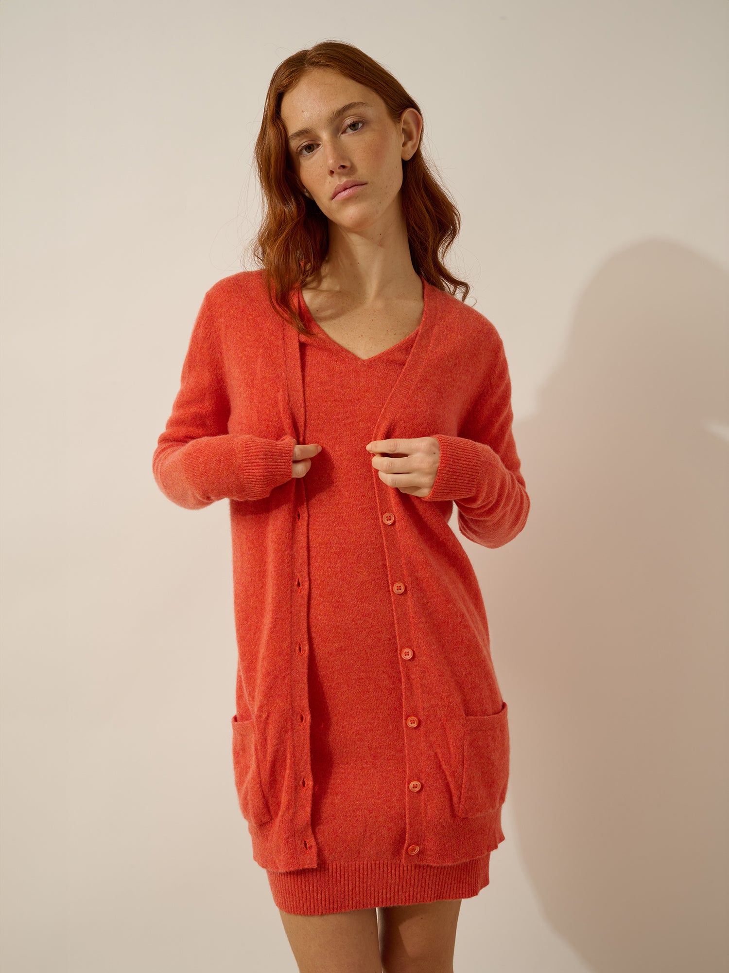 CHELSEA cardigan col v orange chiné