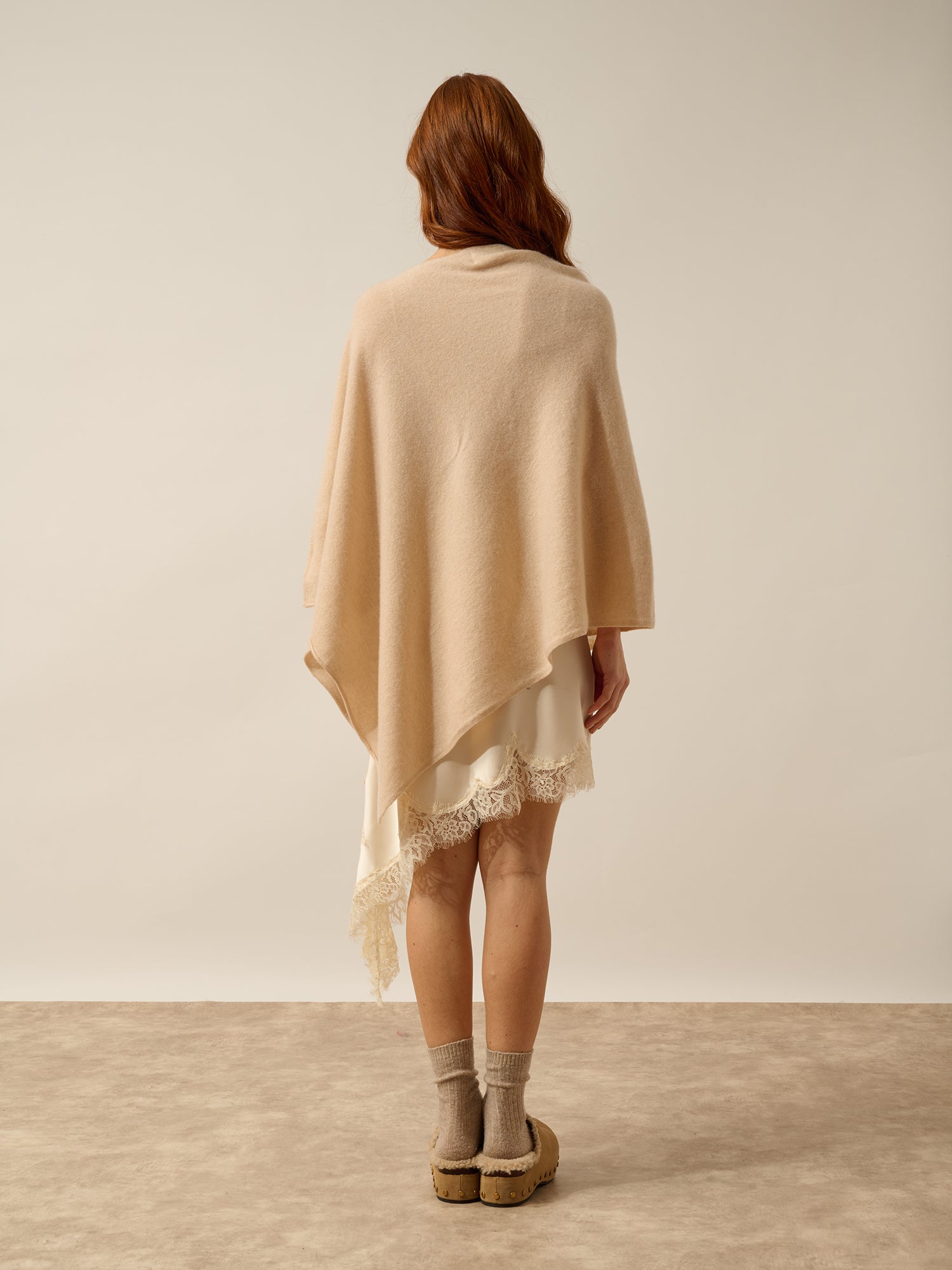 MEREDITH poncho with boat neckline in sand