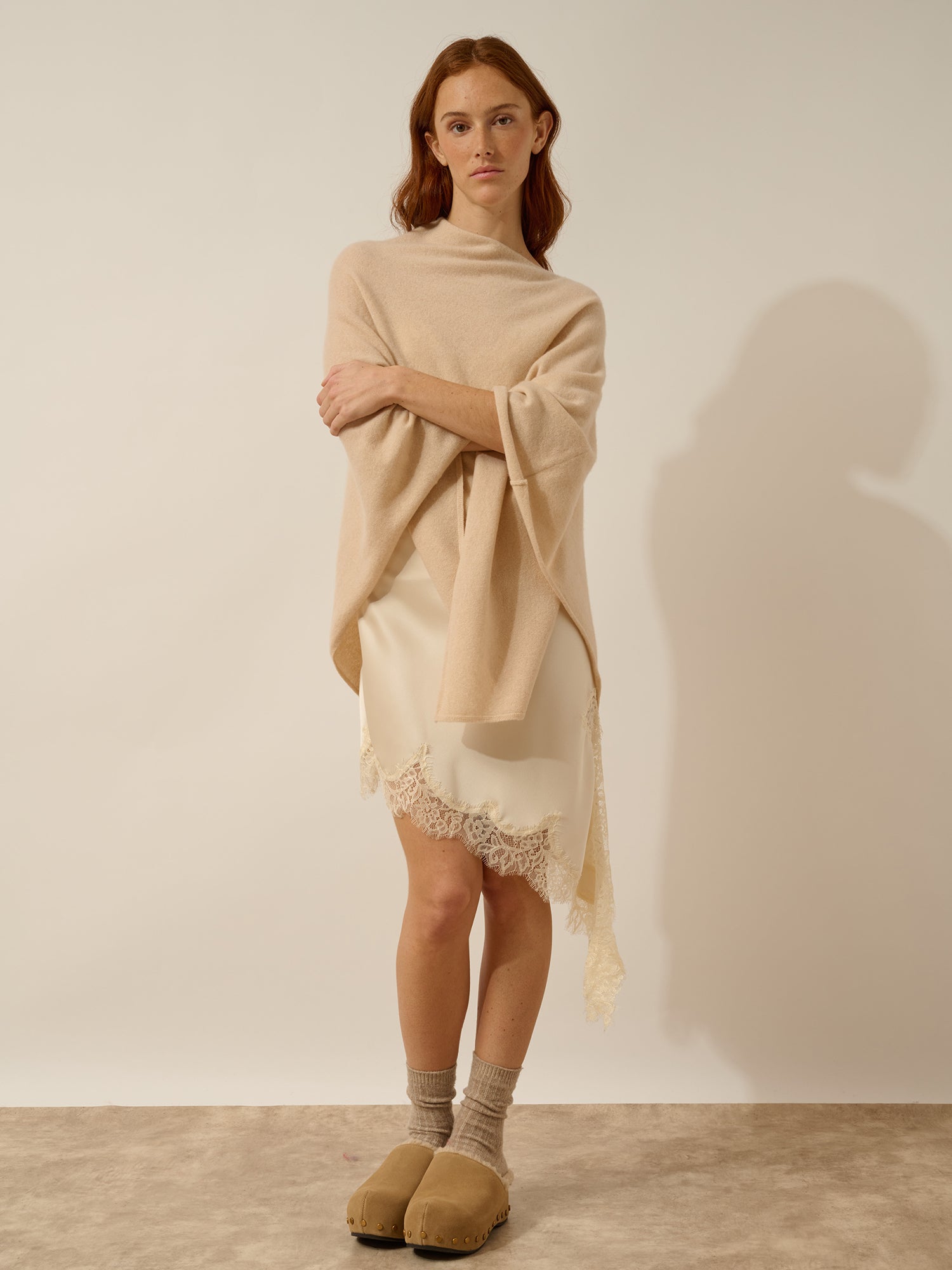 MEREDITH poncho with boat neckline in sand
