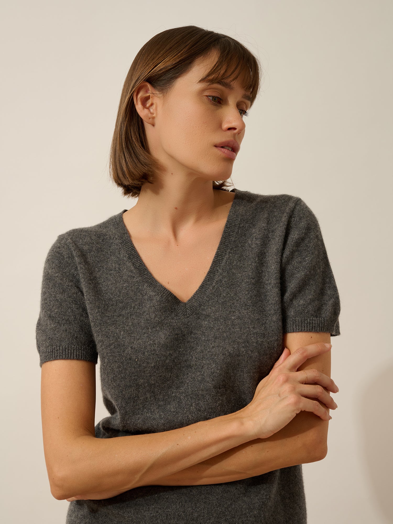 GLAMIS t-shirt col v anthracite chiné